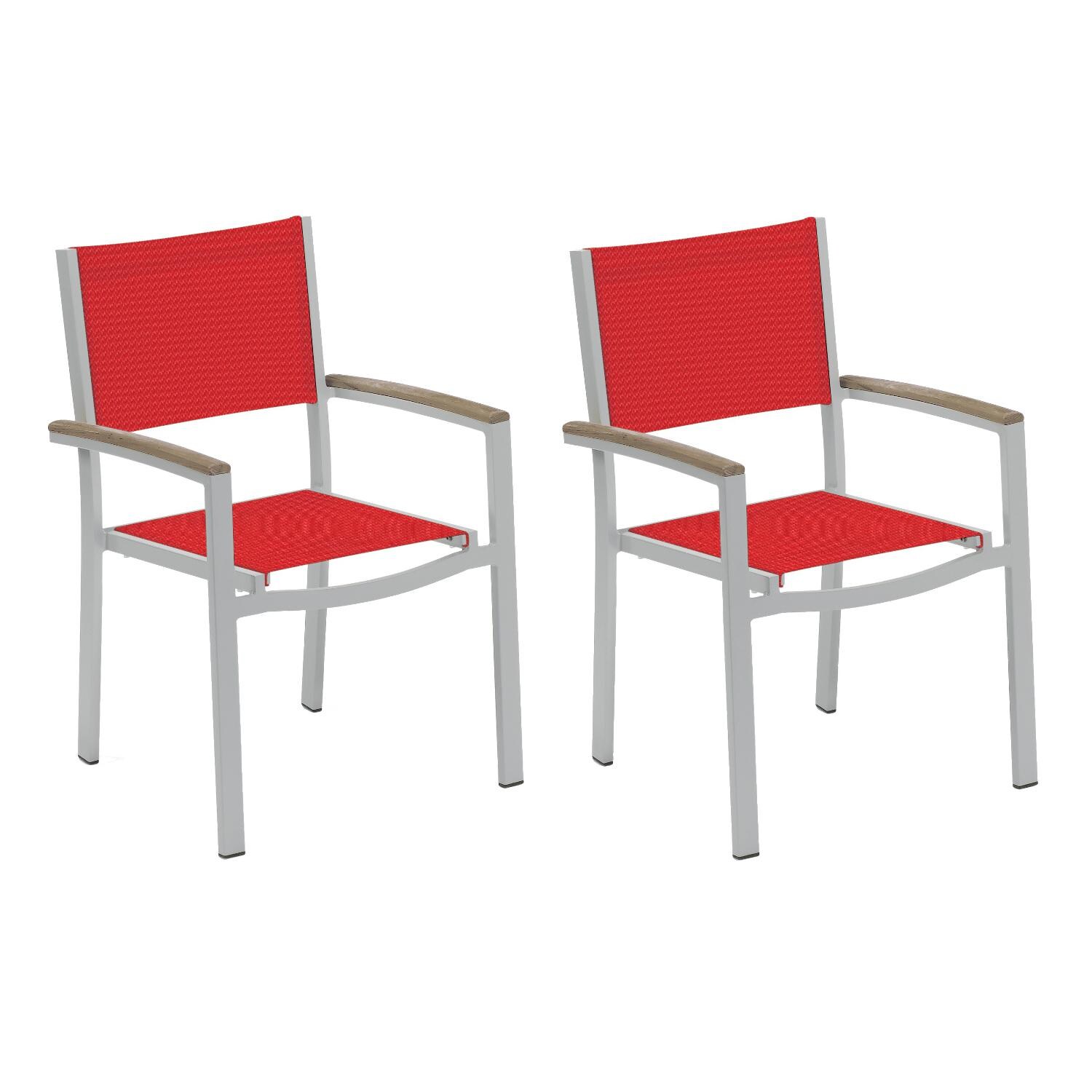 Travira 2 Piece Aluminum Patio Dining Arm Chair Set W/ Tekwood Vintage Arm Caps By Oxford Garden - Red Sling thumbnail