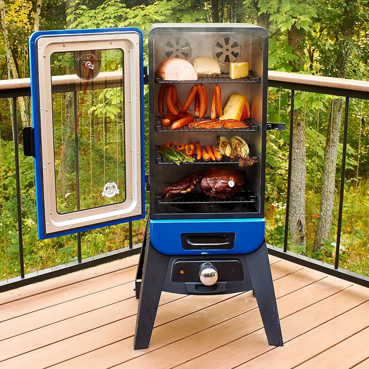 Pit Boss - 77320 - Blue Blazing 3 Series Analog Electric Smoker - Smoking Meats, Cheese, Fish & Vegetables - Door Open thumbnail