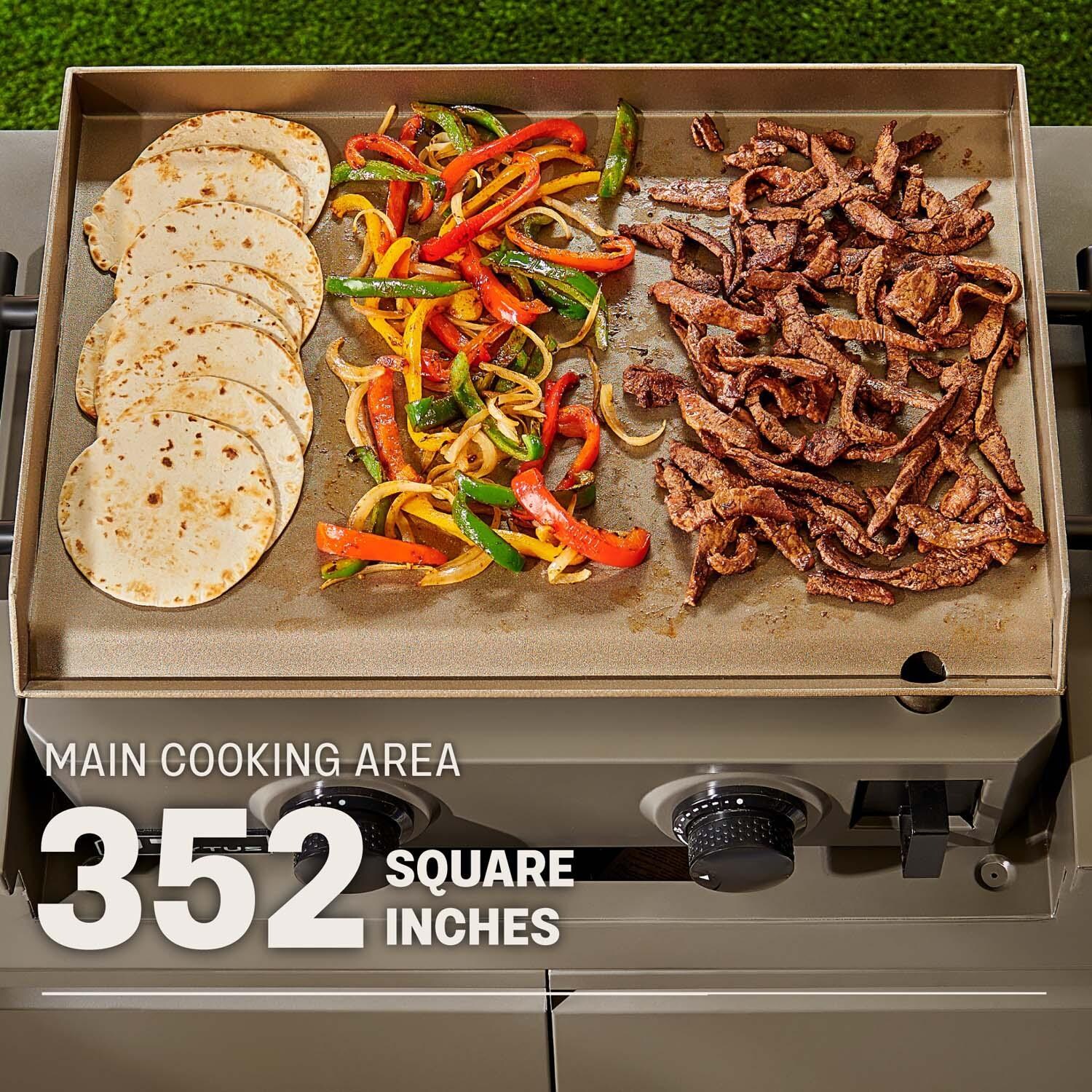 TYTUS TDT-BUN-009 Modular Grilling Collection 32 Inch Propane Gas Grill, Pellet Smoker, and Propane Gas Griddle w/ Cart - Griddle Capacity - Detail thumbnail