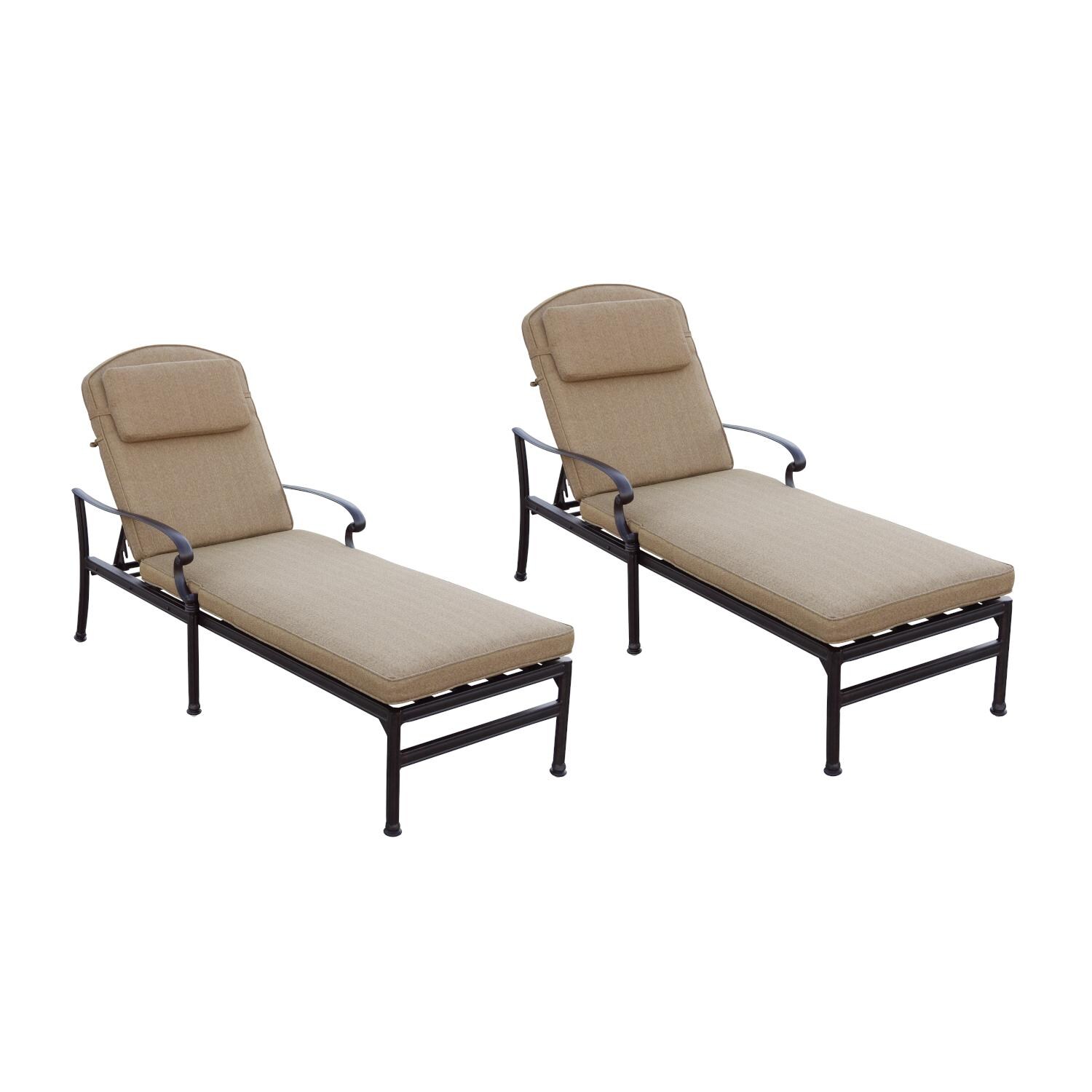 Darlee Santa Barbara 2 Piece Cast Aluminum Patio Chaise Lounge Set W/ Sesame Cushions