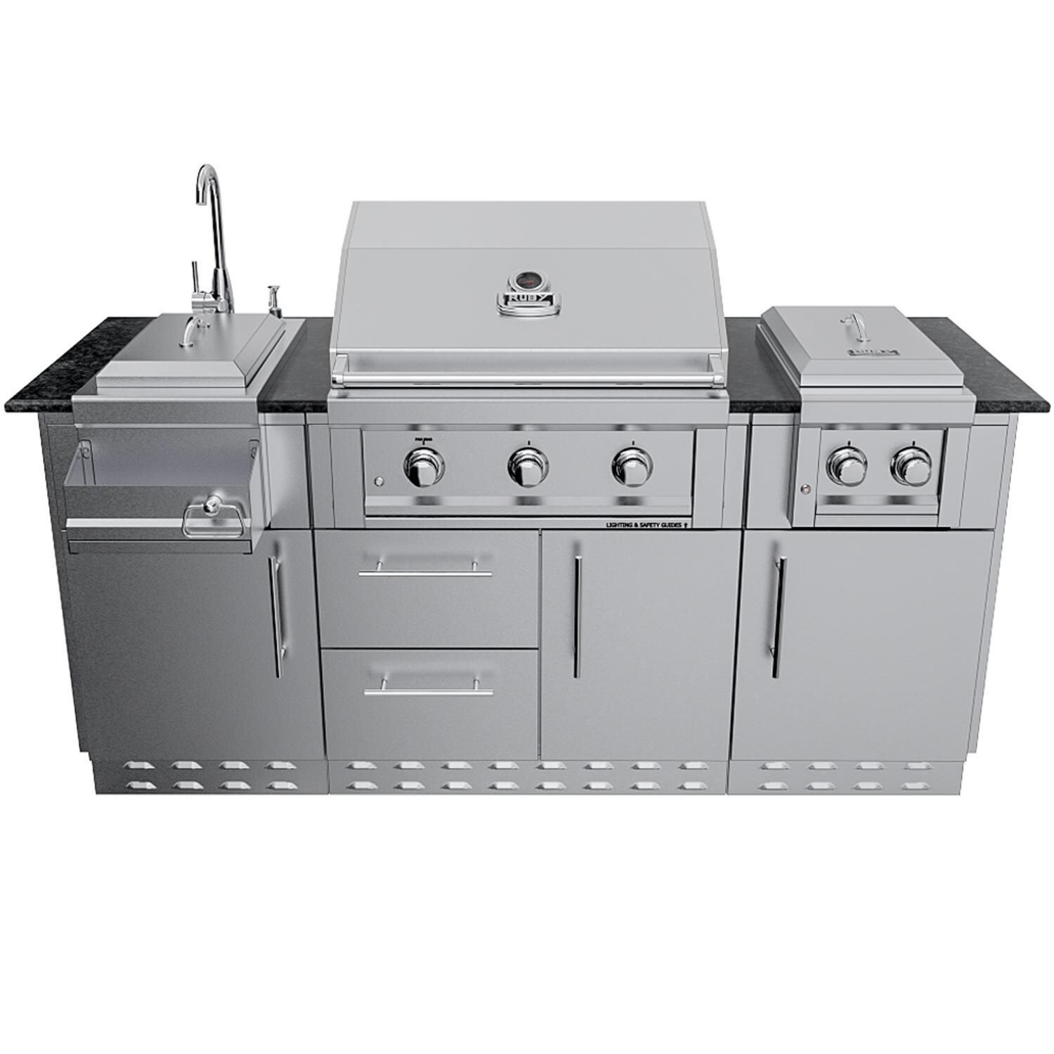 Sunstone Grills SCPCAPRICE6.4-LP Caprice 6 1/2 Ft Outdoor Kitchen Island w/ Propane Grill & Side Burner, Door & Drawer - Island - White Background thumbnail