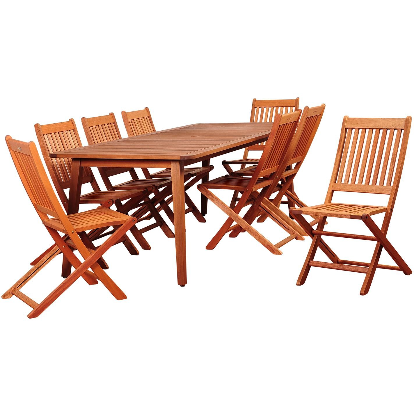 Amazonia SC ARIZ_8BT239 Callahan 8-Person Eucalyptus Patio Rectangular Dining Set W/ Filding Dining Side Chairs thumbnail