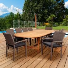 Amazonia City Villa 10-Person Resin Wicker Patio Dining Set With Teak Extension Table