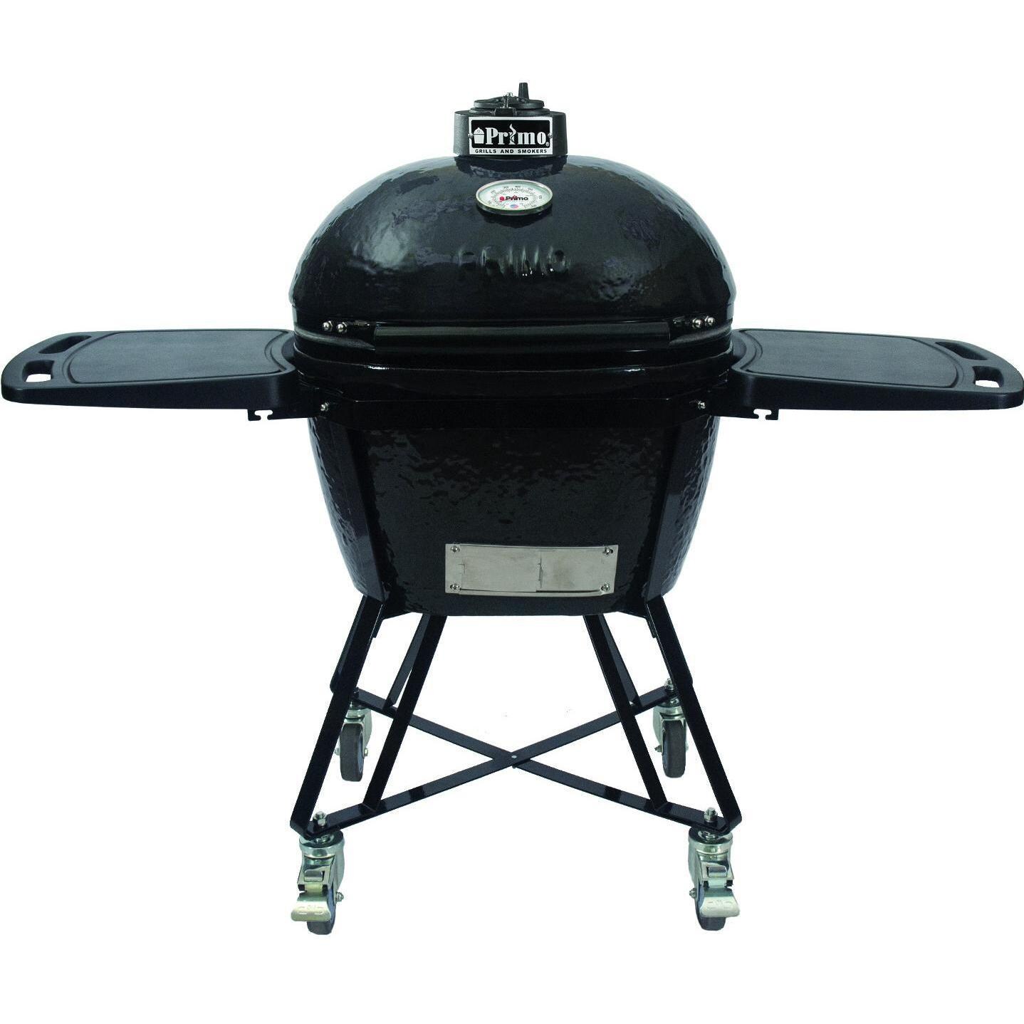 Primo All-In-One Oval Large 300 Ceramic Kamado Grill With Cradle, Side Shelves, And Stainless Steel Grates - 7500 image