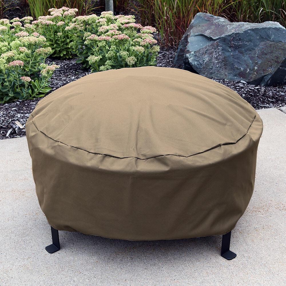 Ultimate Patio 48-Inch Heavy Duty Round Khaki Fire Pit Cover - Lifestyle