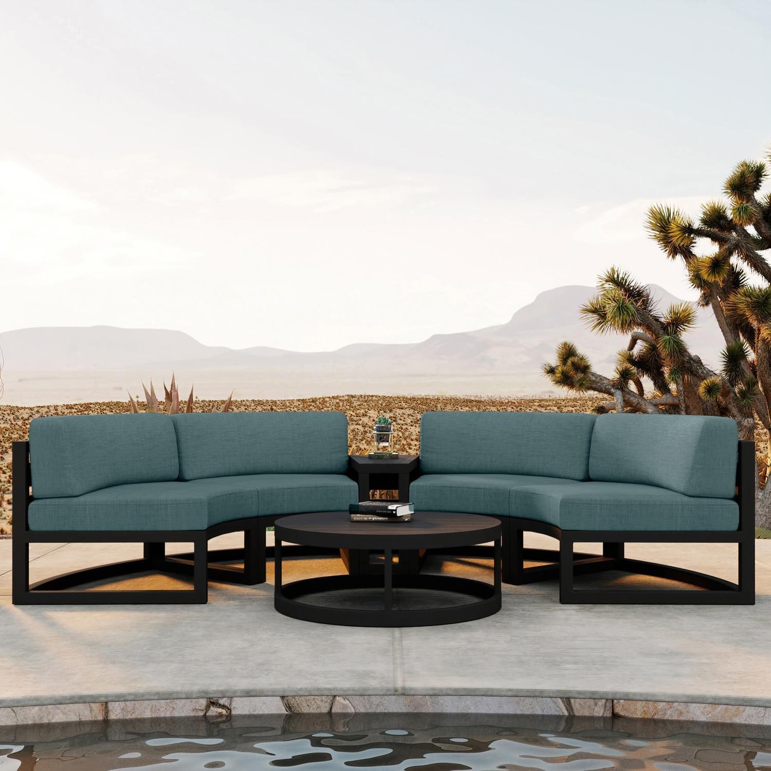 Lakeview MSTYCV-BK-4CSEC-CL Misty Cove 4 Pc Aluminum Curve Sectional Set in Black w/Coffee Table & Cast Lagoon Cushions by Lakeview Outdoor Designs - By the Pool - Lifestyle thumbnail