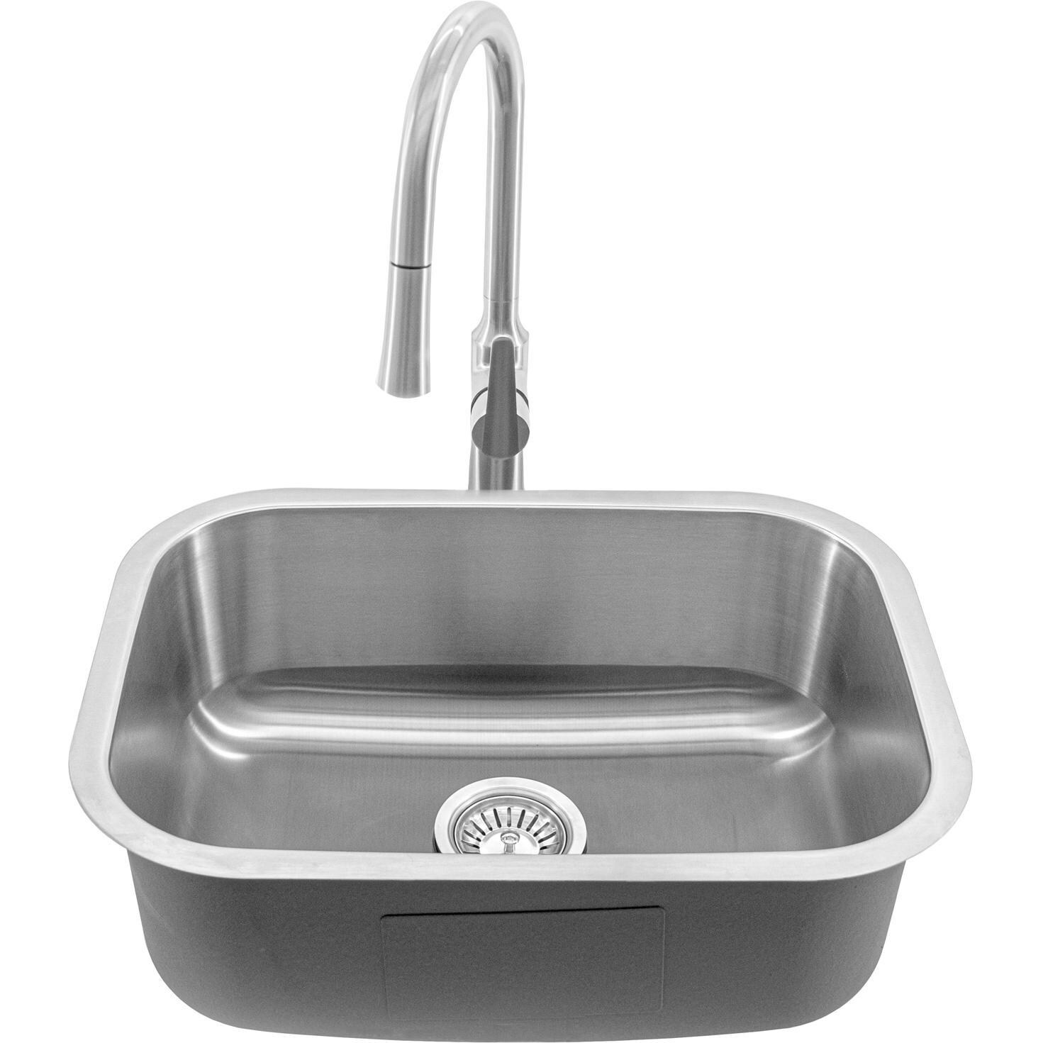 BBQGuys Signature - BBQ-SM2318-18G + BBQ-N88421N1-BN - 23 X 18 Undermount Sink W/ Pull Down Faucet & Strainer - Front View thumbnail