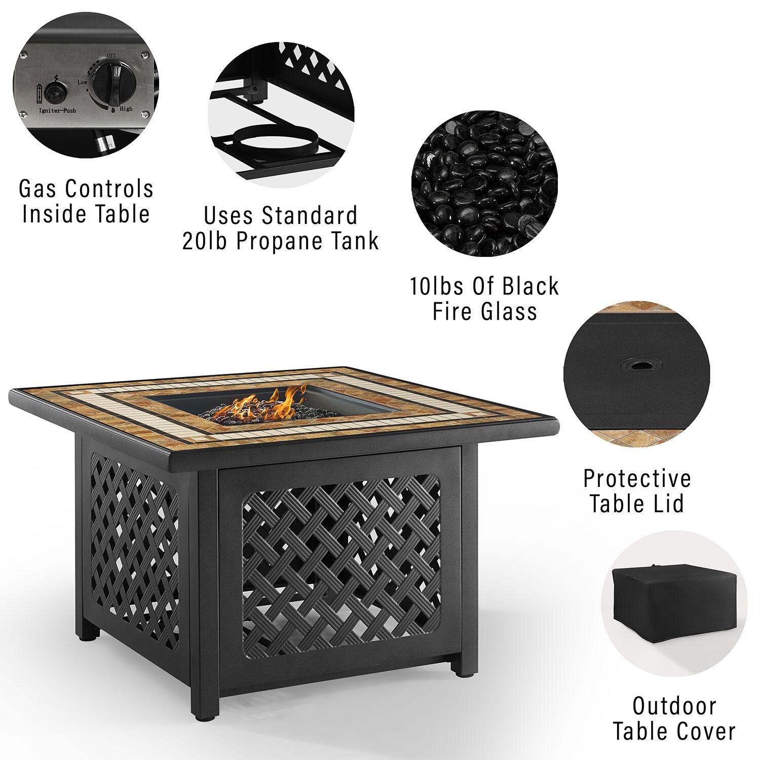 Ultimate Patio UP-82267BZ-MI 5Pc Outdoor Sofa Set W/ Fire Table in Mist - Fire Table Features - Diagram thumbnail