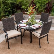 Carondelet 5 Piece Wicker Patio Dining Set W/ 48 Inch Round Patio Dining Table & Sunbrella Spectrum Sand Cushions By Lakeview Outdoor Designs