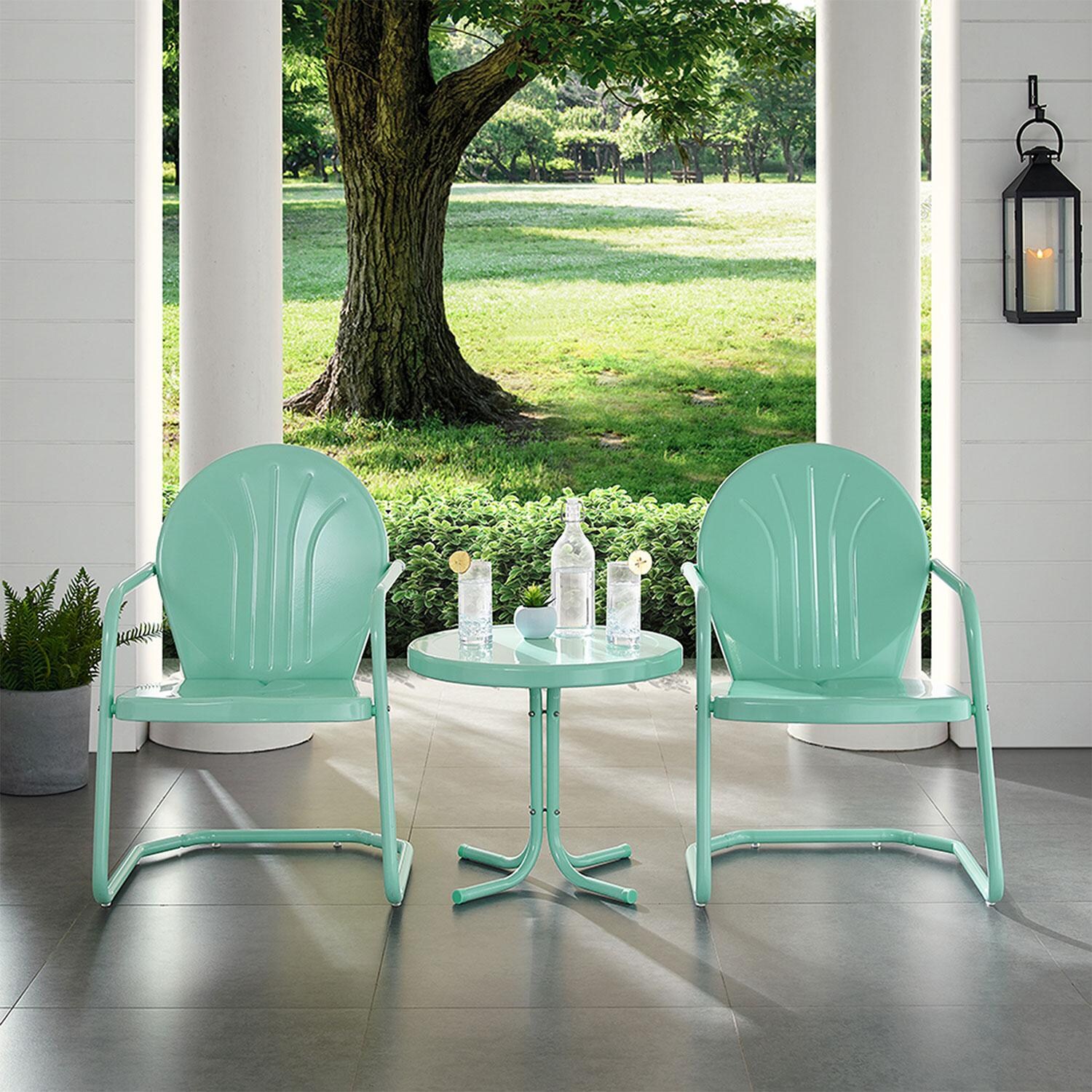 Ultimate Patio UP-32237AQ 3Pc Retro Outdoor Chair Set in Aqua Blue - Front View - Lifestyle thumbnail