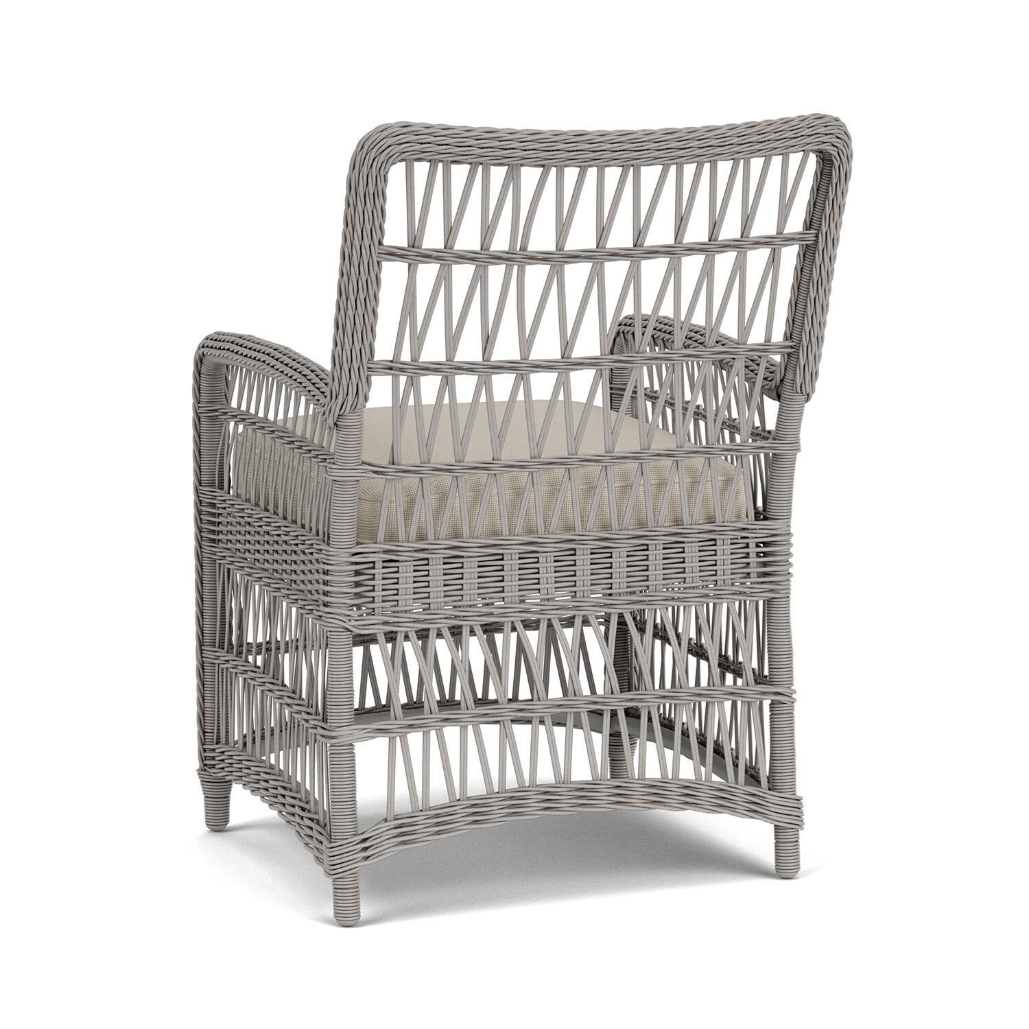 Lloyd Flanders Mackinac Dining Armchair in Putty Finish with Fife Fog Fabric - Rear Left thumbnail