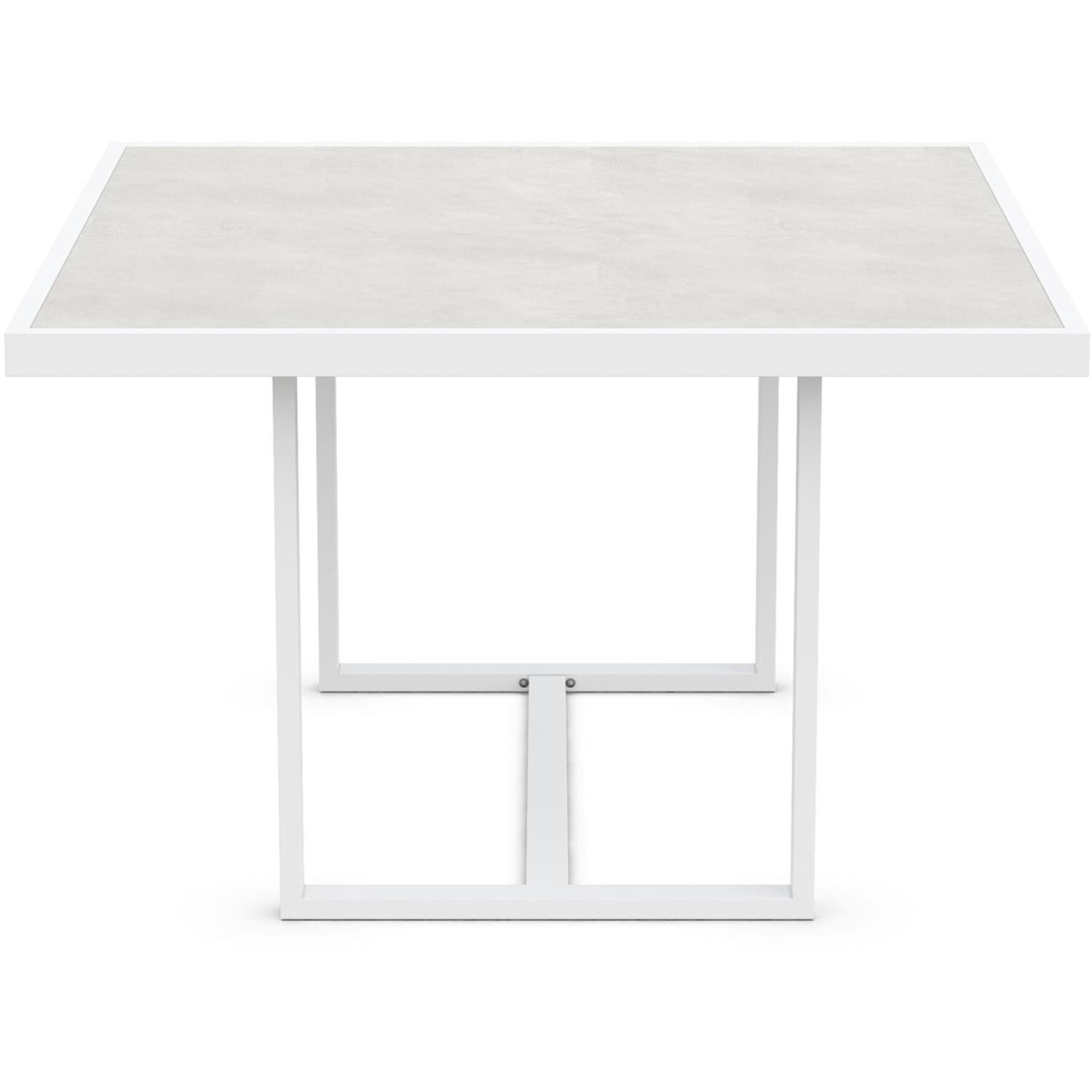 Azzurro Living Pavia 48 Inch White Aluminum Dining Table W/ Helena Dekton Top - Side - White Background thumbnail