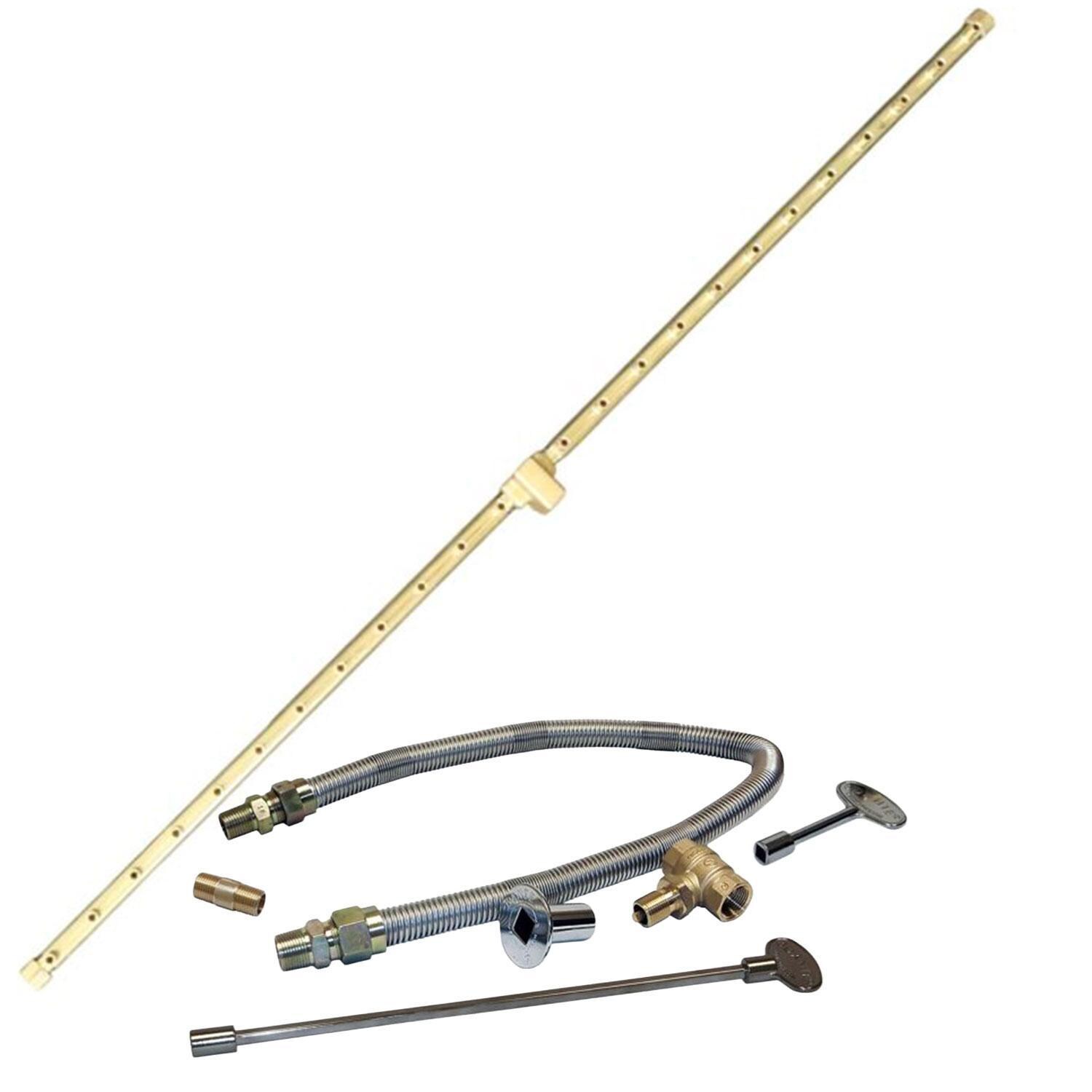 Warming Trends 49 5/8 Linear Brass Natural Gas/Propane Burner & Double Flex Line Kit - White Background thumbnail