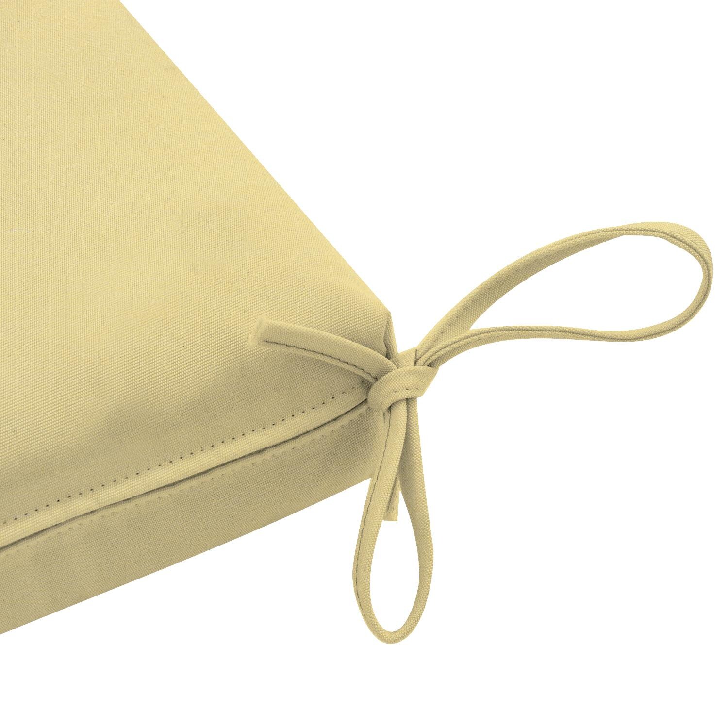 Sunbrella Canvas Buttercup Large Outdoor Replacement Bench Cushion W/ Knife Edge By UltimatePatio.com - Tie Detail thumbnail