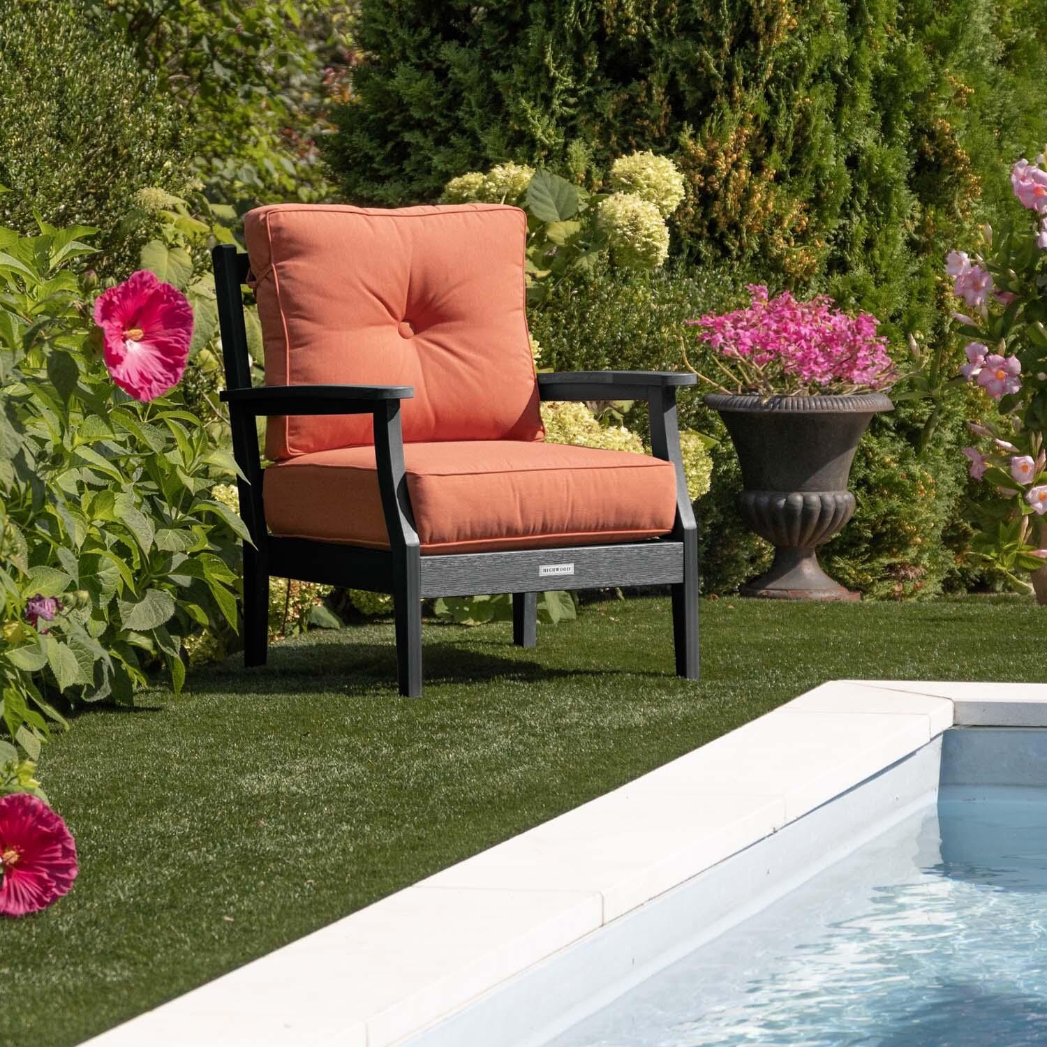 Blushing Bay Recycled Plastic Club Chair in Canvas Persimmon/Black by Lakeview Outdoor Designs - In Garden - Lifestyle thumbnail