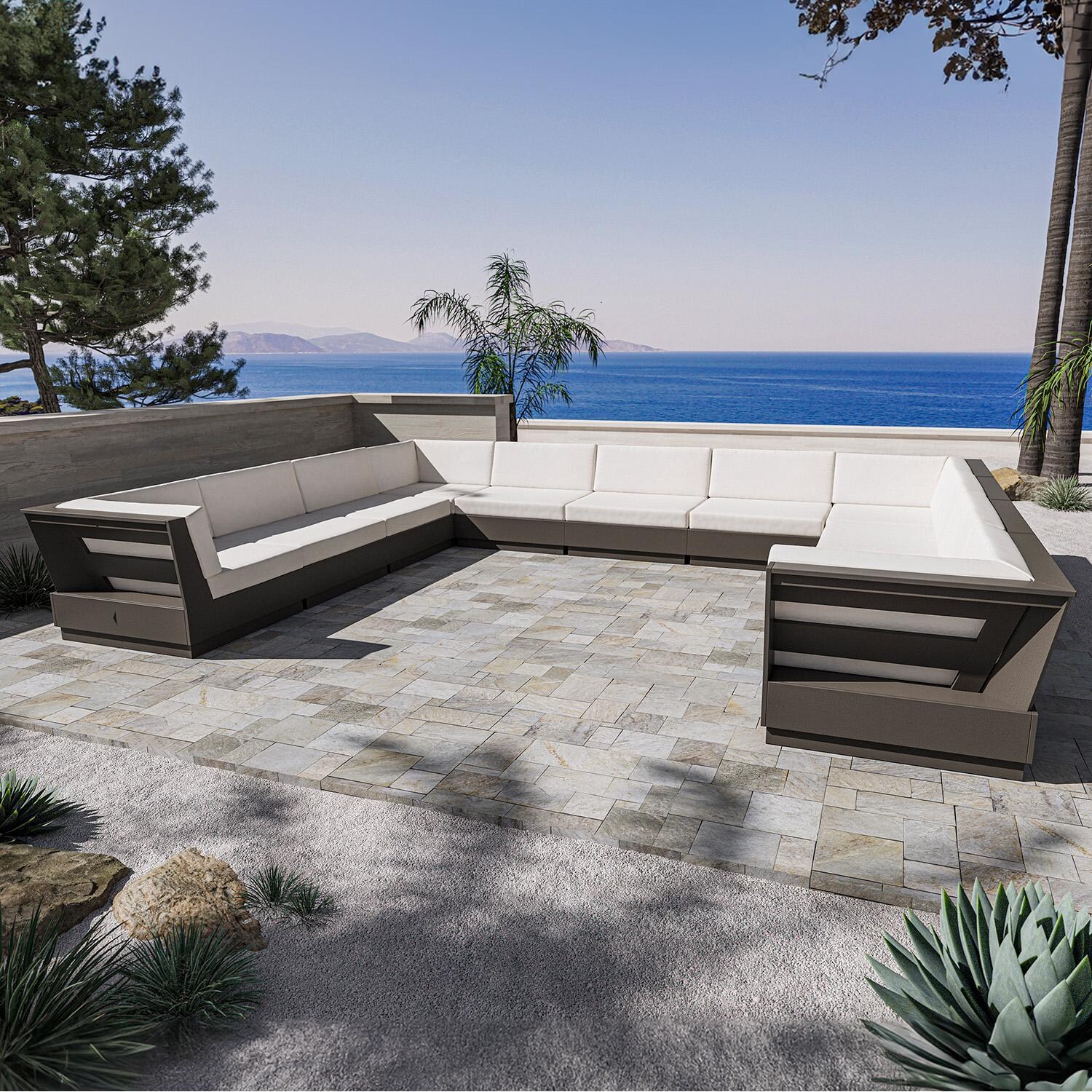 PW Designer Series PWS855-2-VSH145982 Elevate 9 Person U-shaped Recycled Plastic Sectional Sofa in Vintage Sahara/Weathered Tweed - On the Patio (Shown in Vintage Coffee/Dune Burlap) - Lifestyle thumbnail