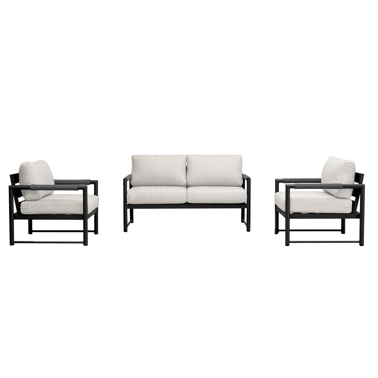 Lakeview AVEBAY-BK-CO-SET120-CS Avenue Bay Black/Carbon 3 Pc Loveseat Set - Cast Silver - Diplay - White Background thumbnail