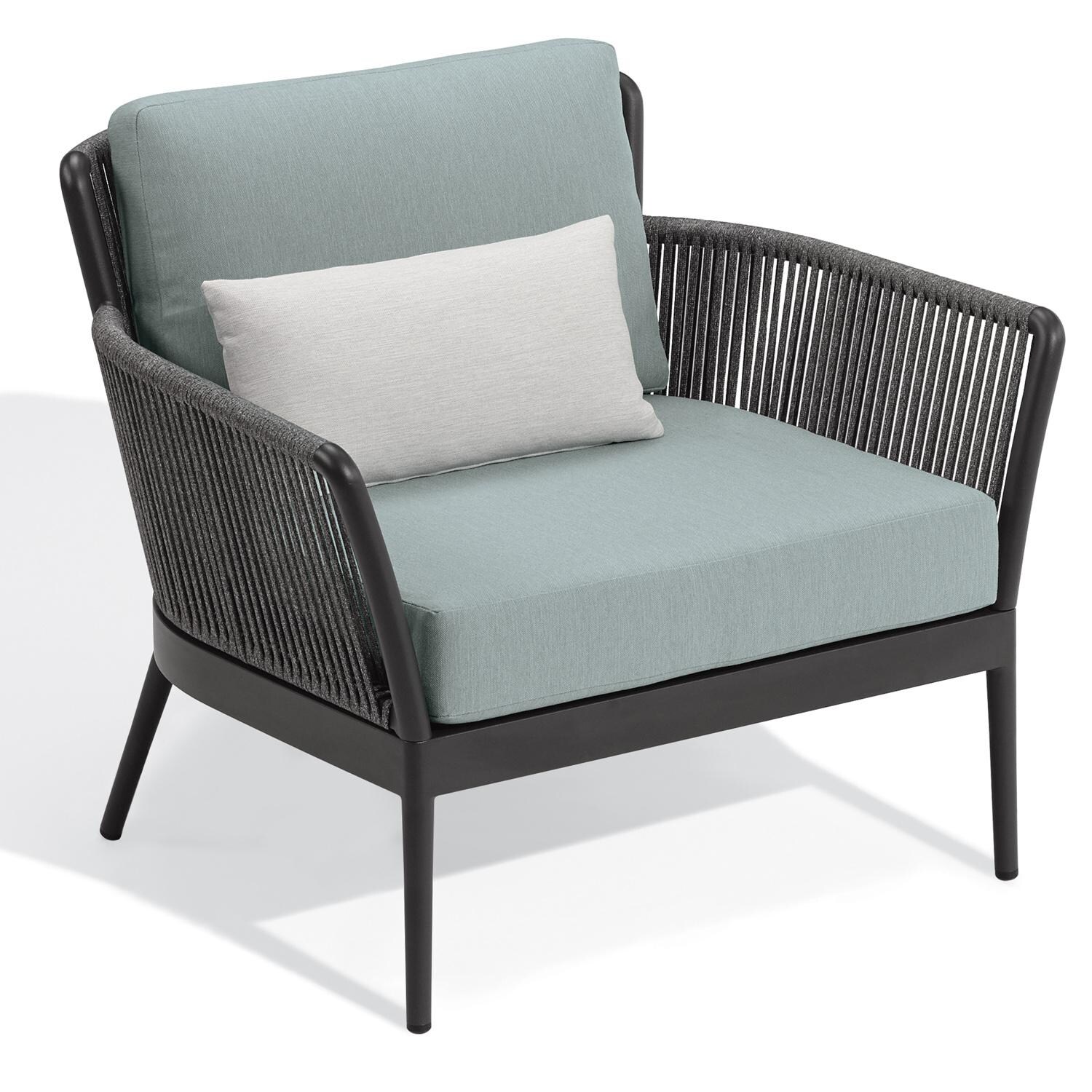 Oxford Garden Nette Olefin Rope & Aluminum Club Chair W/ Salt Lumbar Pillow in Carbon/Seafoam - Front View thumbnail