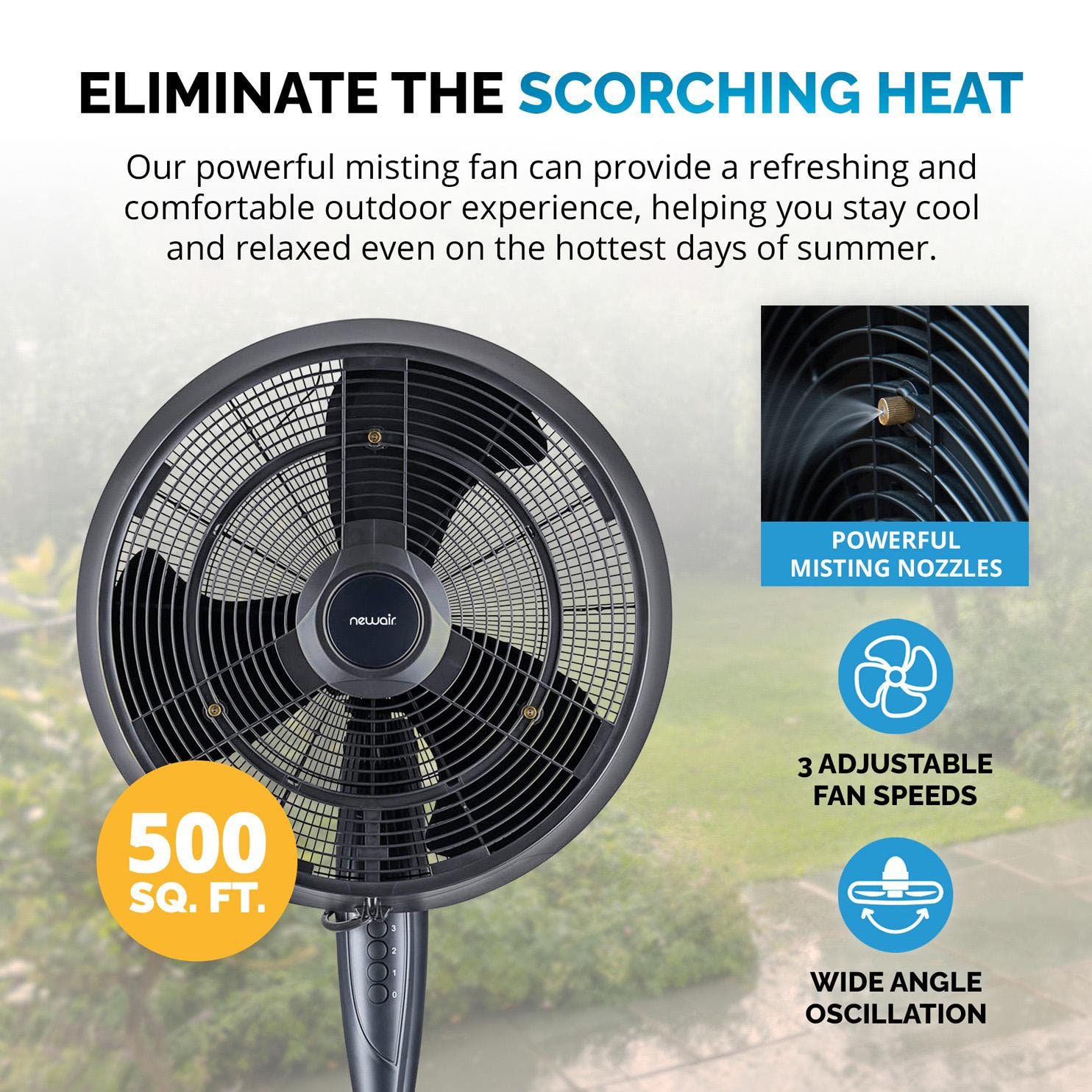 NewAir FMF2K5BK00 18-in Misting & Oscillating Pedestal Fan for Indoor & Outdoor w/ Adjustable Height & Head Tilt - 1600 CFM - Power Info - Detail thumbnail
