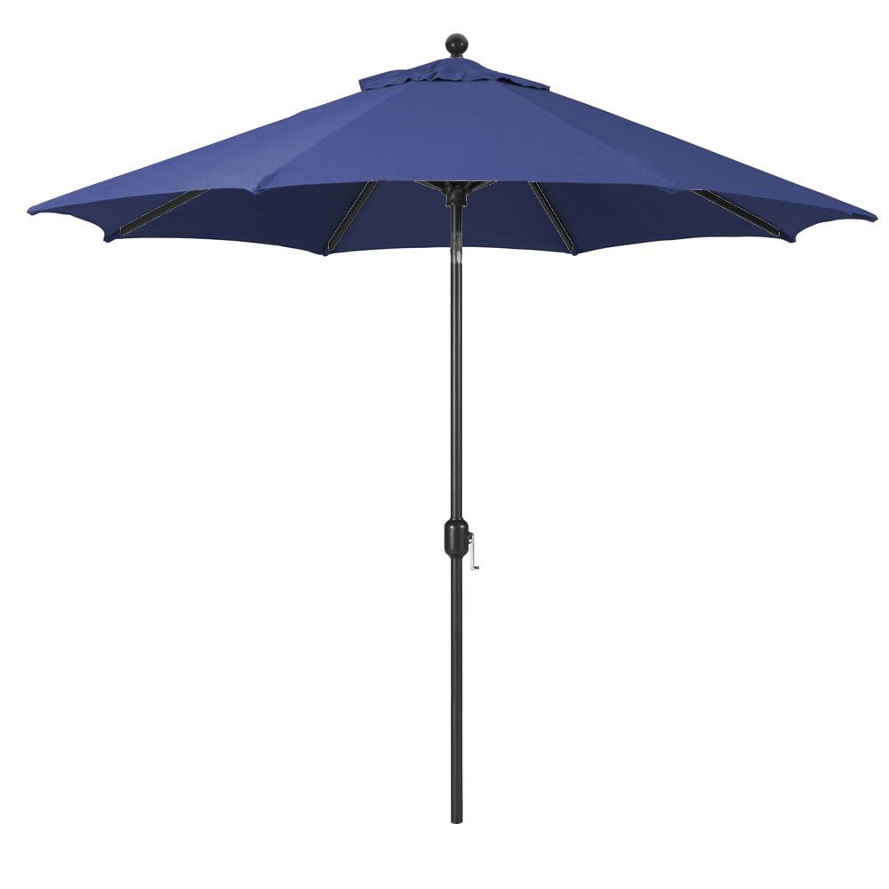 Galtech 9 Ft. Octagonal Aluminum Patio Market Umbrella W/ Crank Lift And Deluxe Auto Tilt - Black Frame W/ Sunbrella Canvas Navy Canopy