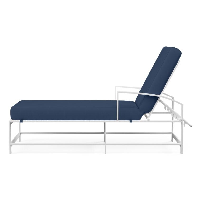 Bristol Aluminum Chaise Lounge w/ Self Welt in White/Spectrum Indigo by Sunset West - Side View - White Background thumbnail