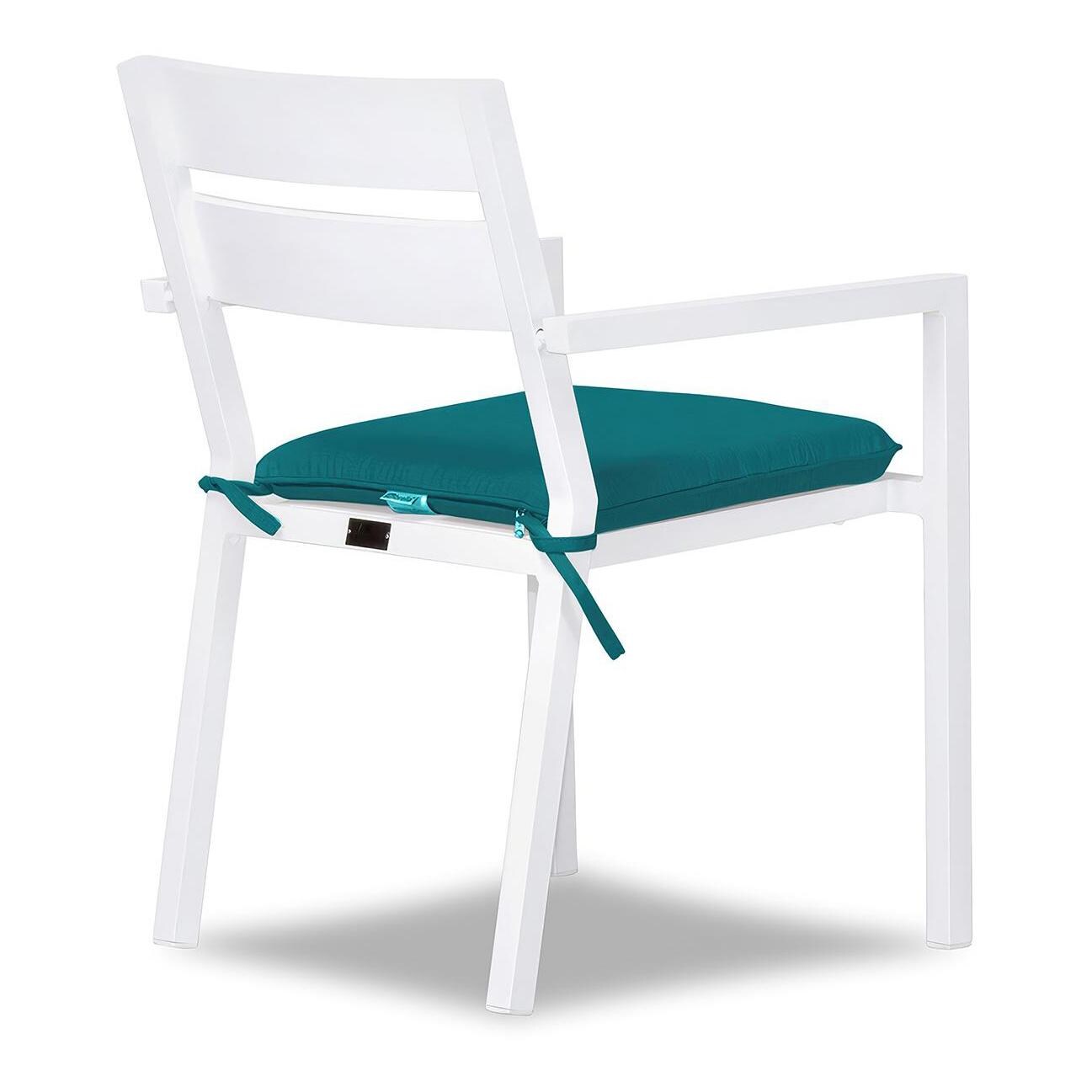 Calm Bay Aluminum Dining Arm Chair in White/Spectrum Peacock by Lakeview Outdoor Designs - Angle - White Background thumbnail