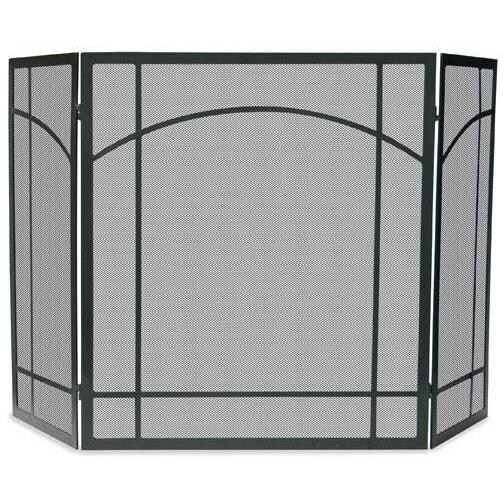 UniFlame 55-Inch 3 Fold Black Mission-Style Wrought Iron Fireplace Screen - S-1023