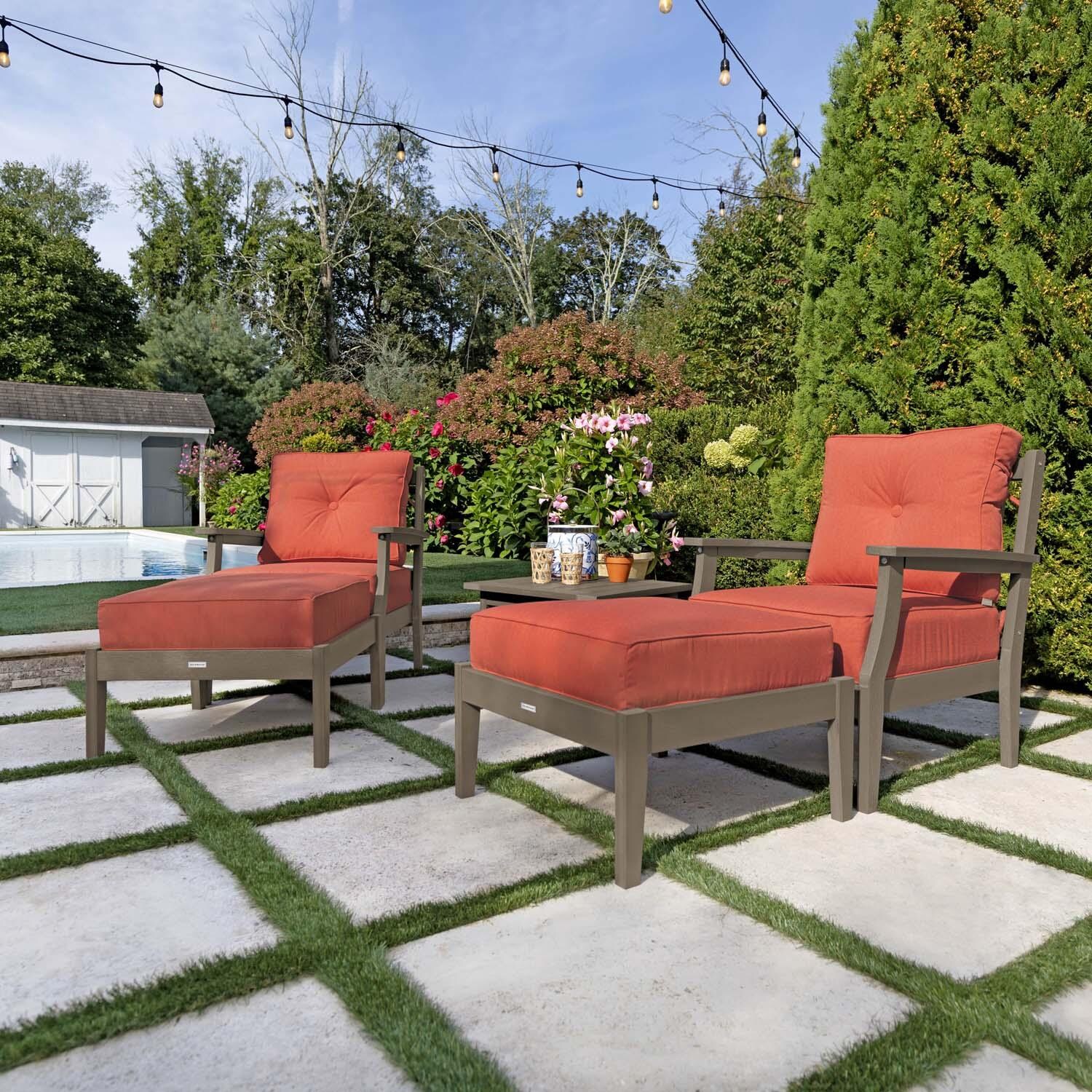 Blushing Bay 5 Pc Recycled Plastic Seating Set in Canvas Persimmon/Woodland Brown by Lakeview Outdoor Designs - Right Angled - Lifestyle thumbnail