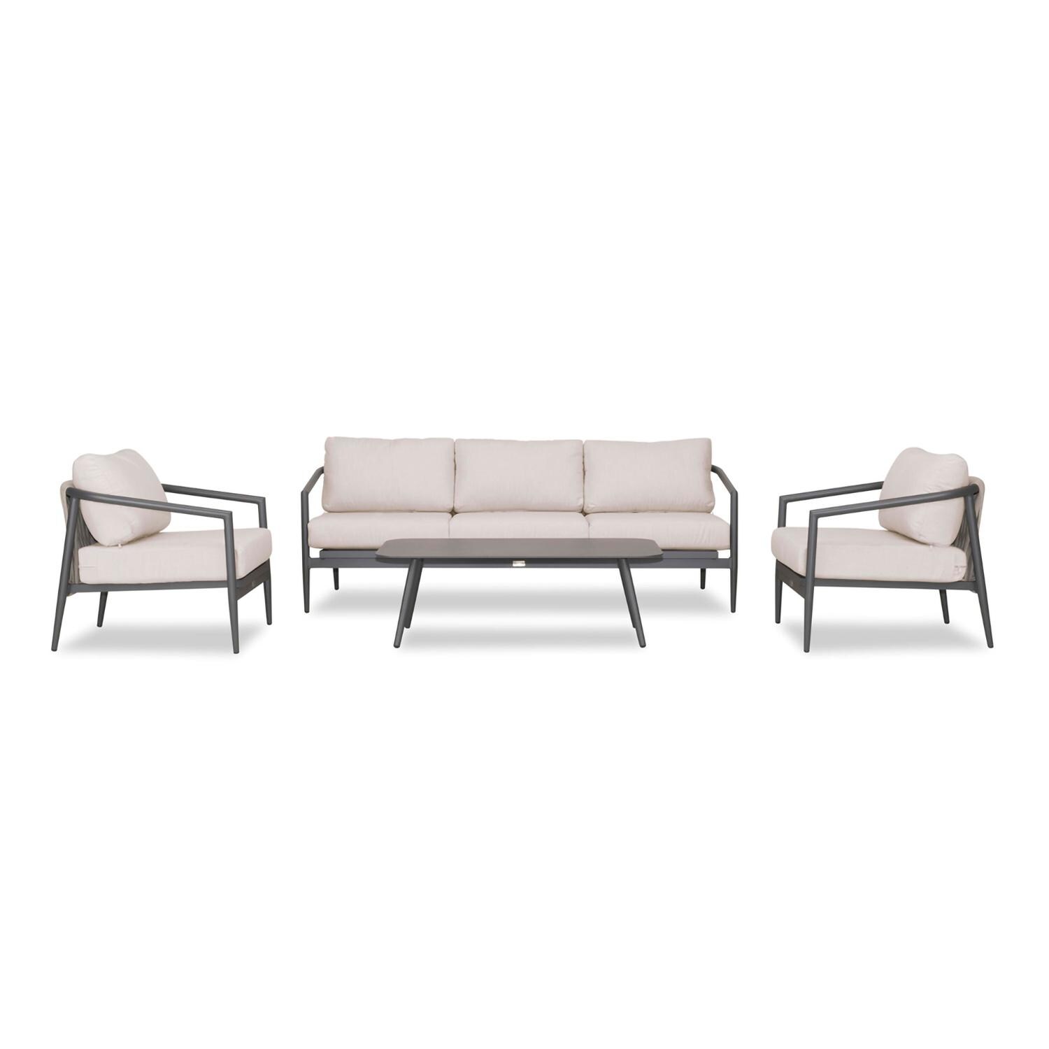Lakeview Midnight Cove 4 Pc Aluminum Sofa Seating Set in Slate/Pebble Gray/Cast Silver - Front - White Background thumbnail