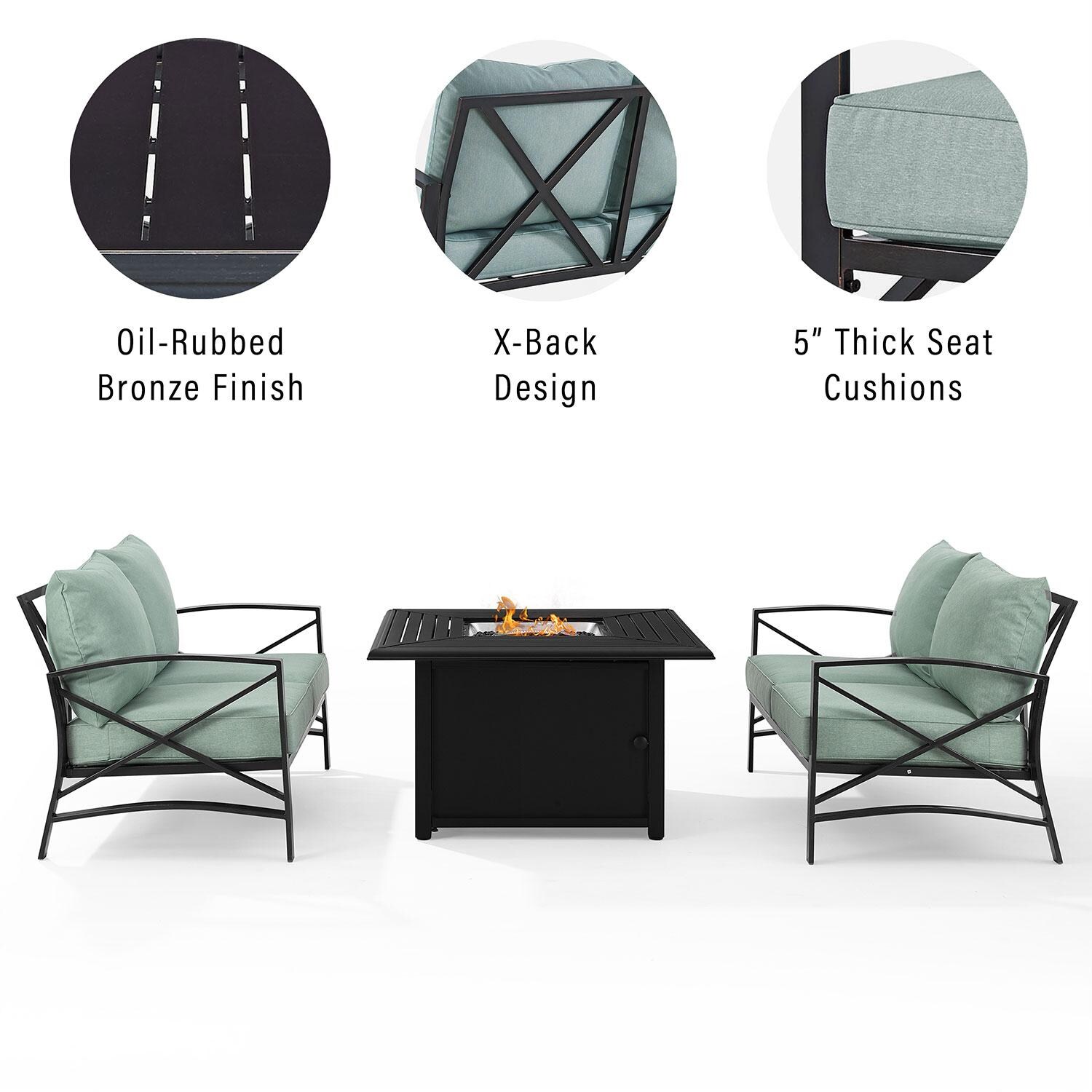 Ultimate Patio UP-82271BZ-MI 3Pc Outdoor Loveseat Set W/ Fire Table in Mist - Loveseat Set Features - Diagram thumbnail