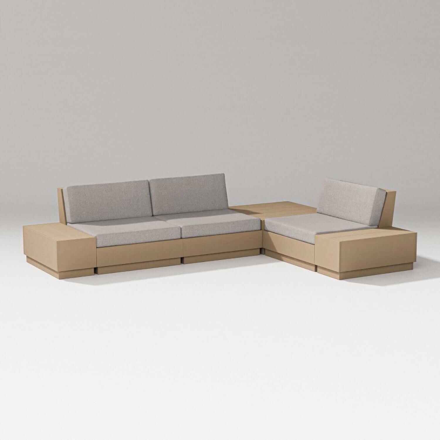 Elevate 6 Pc Recycled Plastic Sectional Seating Set in Vintage Sahara/Weathered Tweed By PW Designer Series - Set - White Background thumbnail