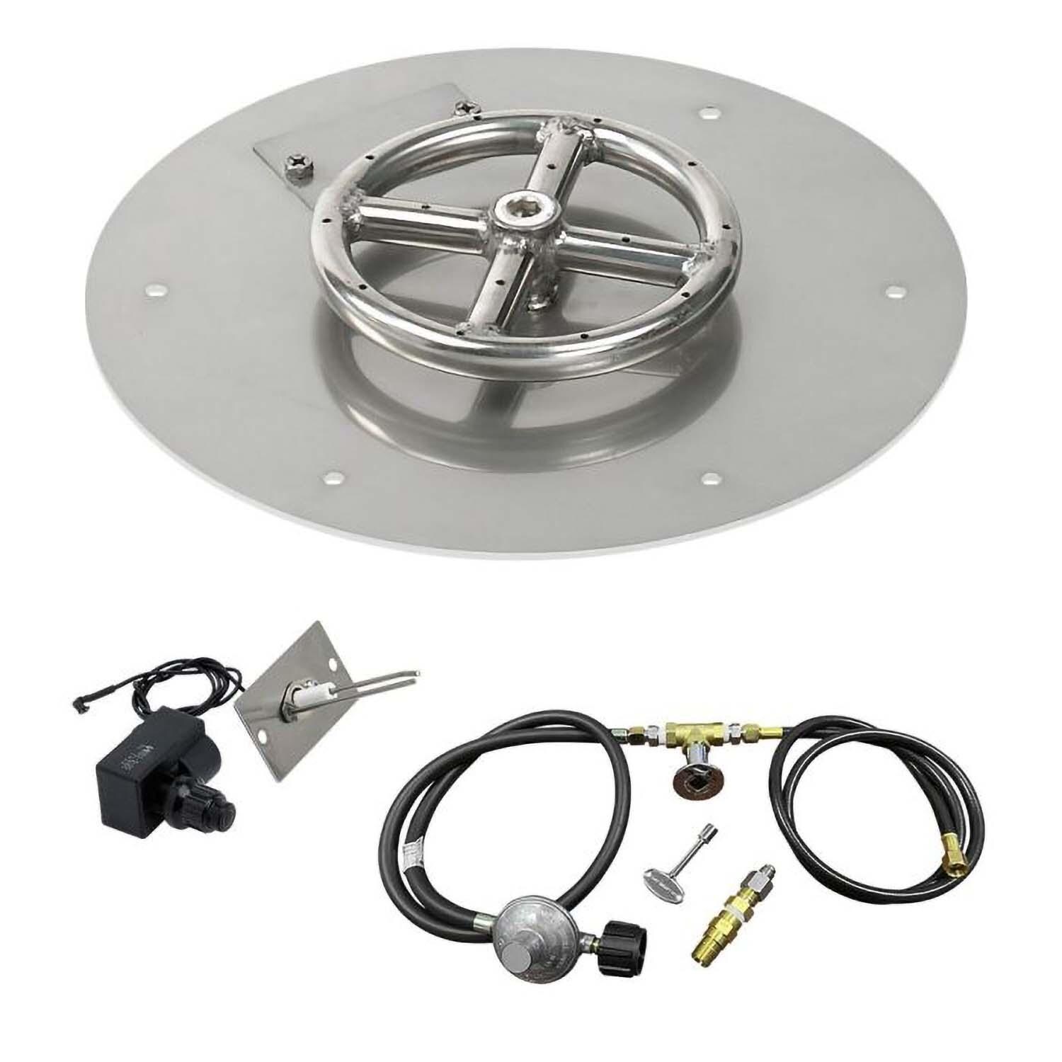 BBQGuys Signature 12 Inch Stainless Steel Round Flat Fire Pit Pan W/Spark Ignition Kit - 6 Inch Ring - Propane