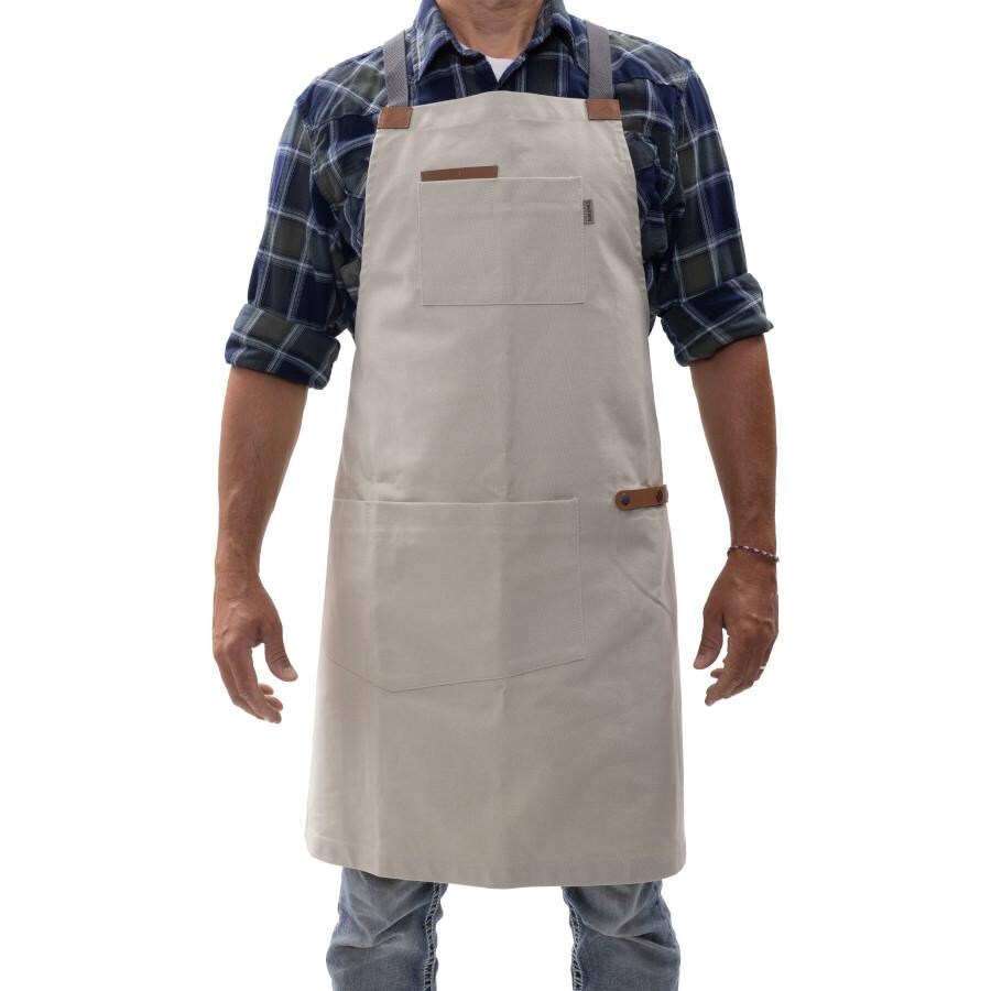 Barebones Living CKW-478 Chef Grilling Apron - Stone Front View With Straps Tied Behind thumbnail
