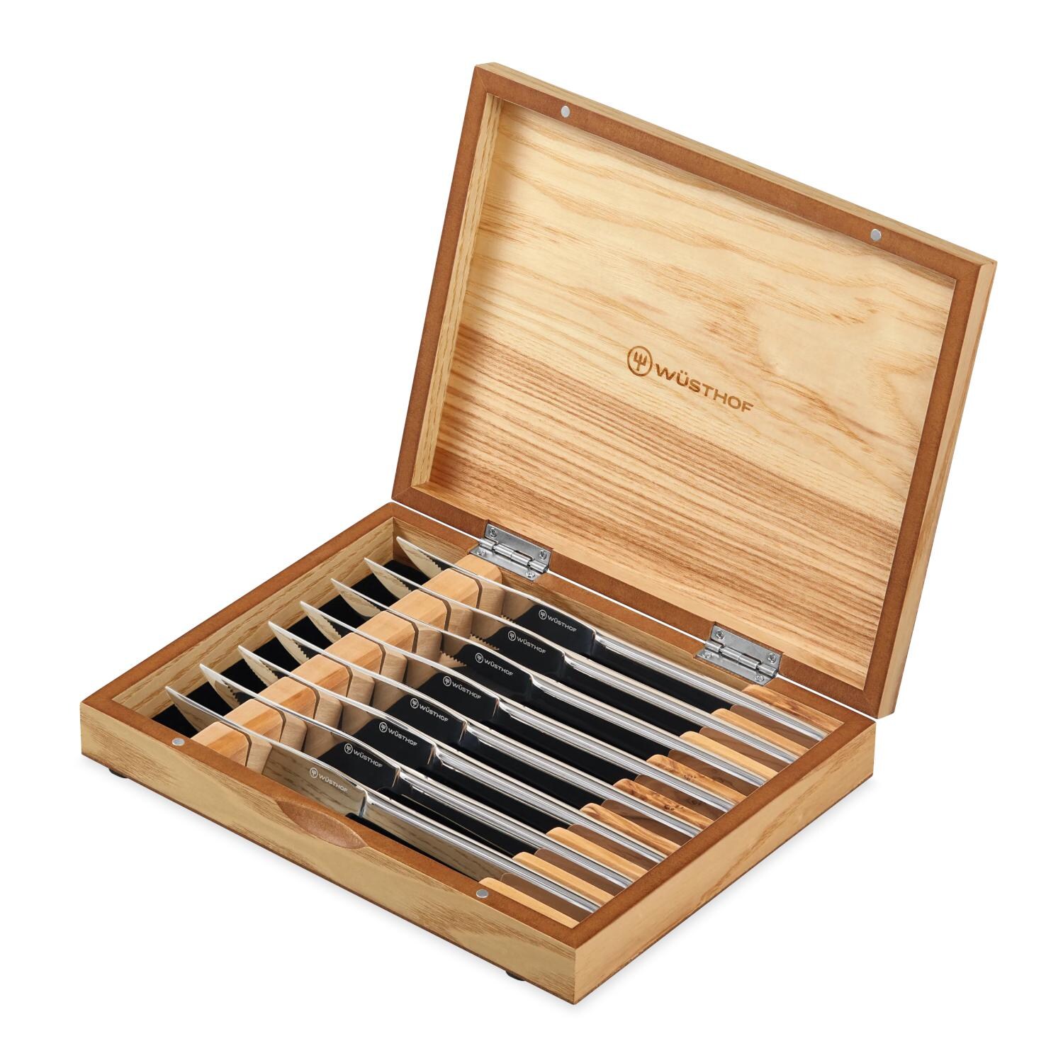 Wusthof 8-Piece Stainless Steak Knife Set In Olivewood Chest - 1069510803