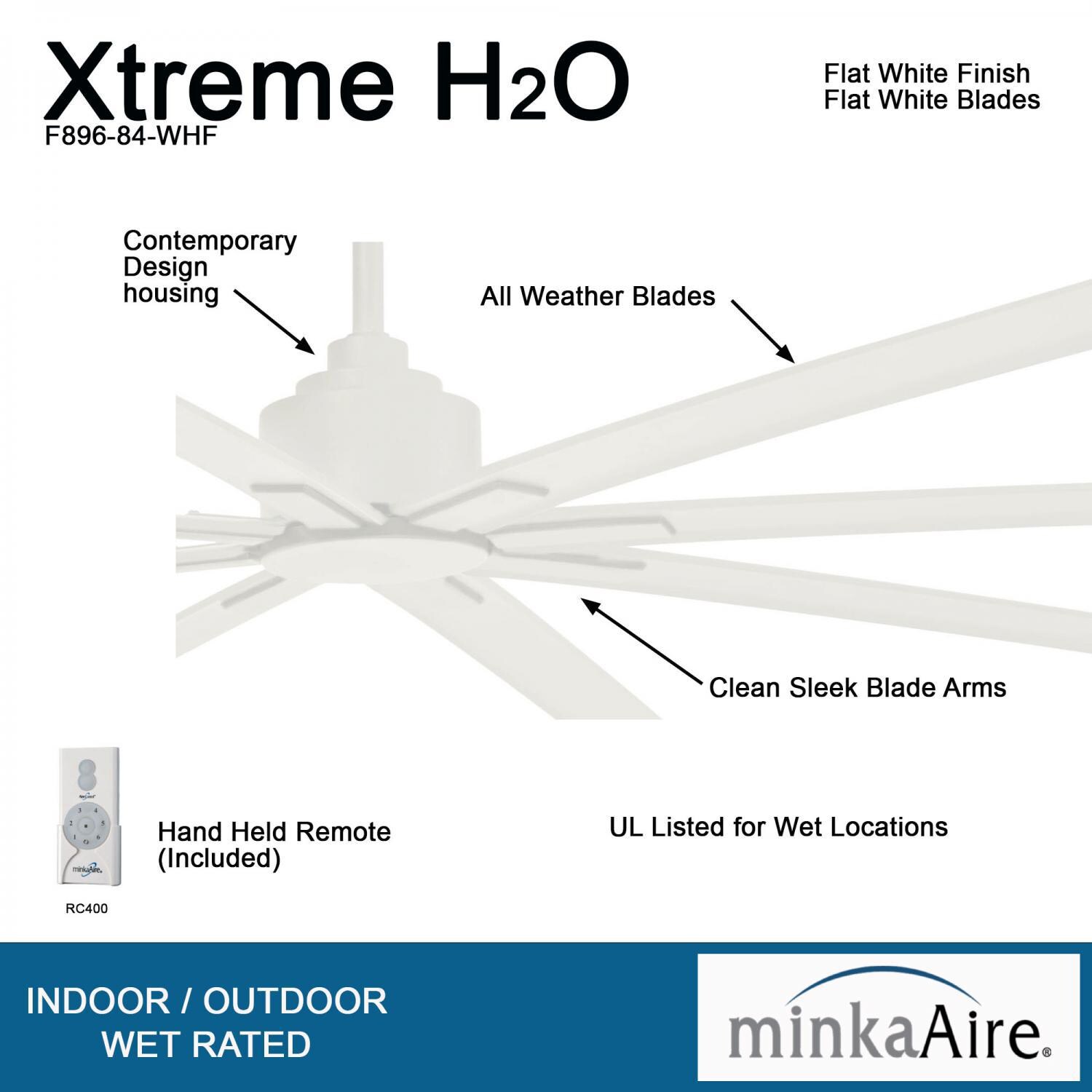 Minka-Aire F896-84-WHF Xtreme H2O 84-Inch 8-Blade Ceiling Fan in Flat White Finish w/ Flat White Blades - Details thumbnail