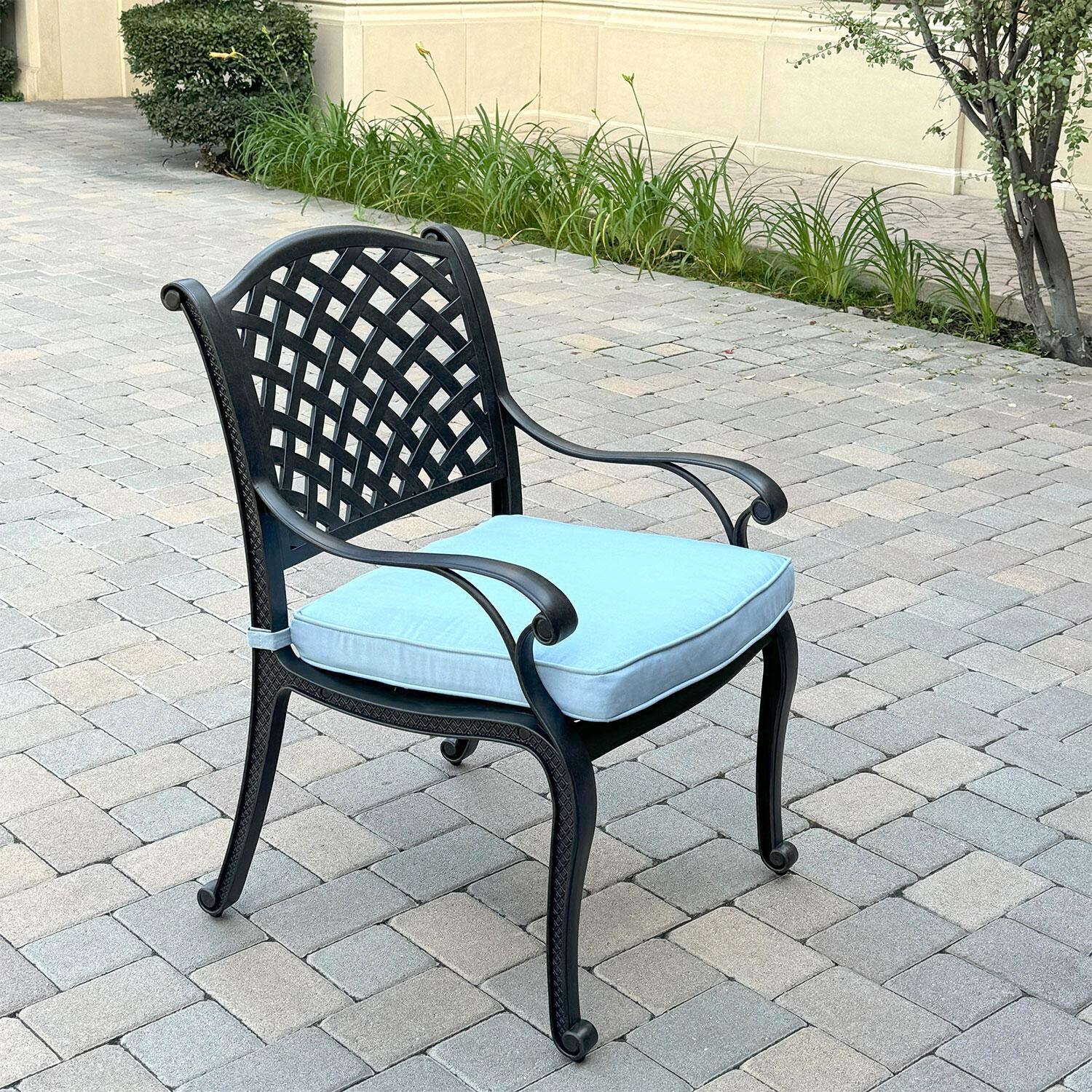Nassau Cast Aluminum Dining Chair in Antique Bronze/Sky Blue by Darlee