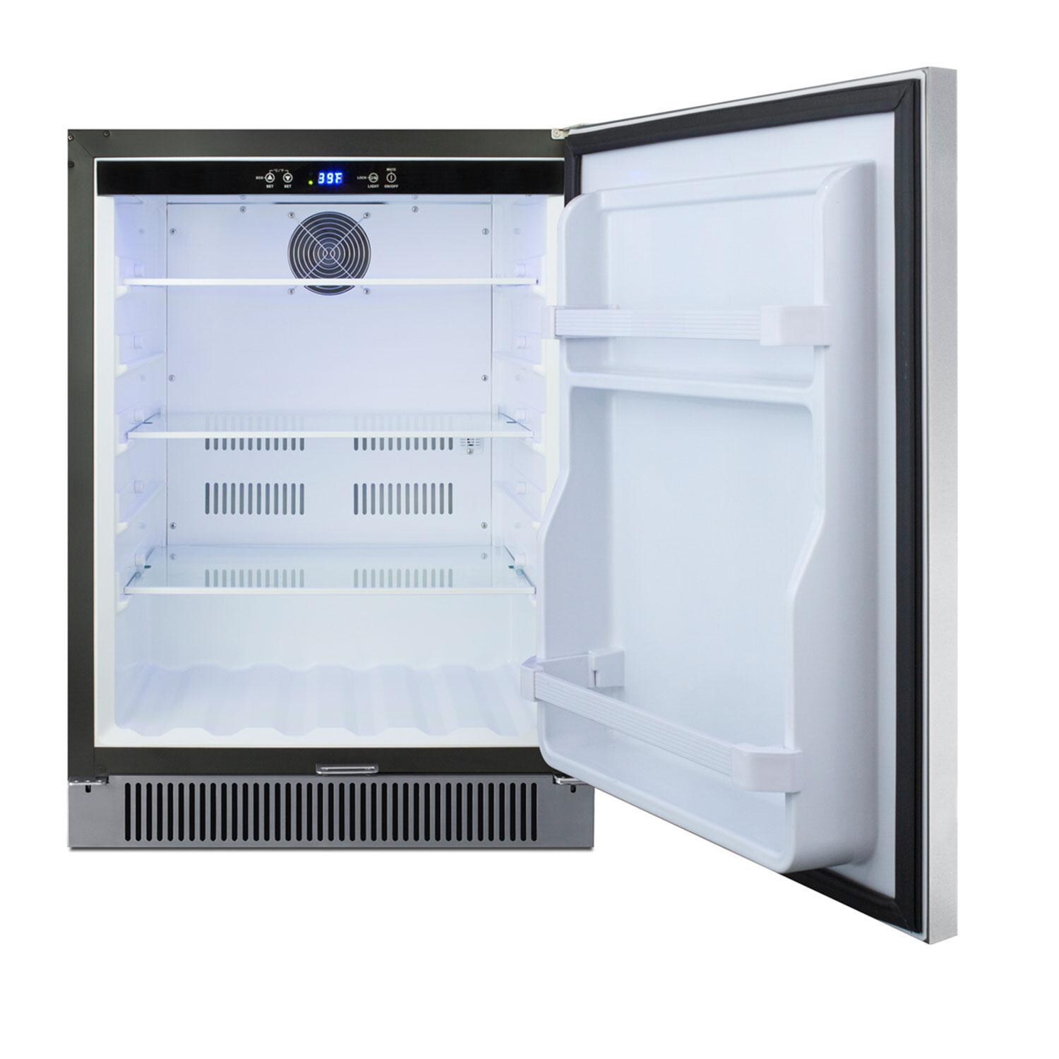 Summit FF65CSS 24 Inch 4.6 Cu. Ft. Outdoor Stainless Steel Refrigerator - Side View - White Background