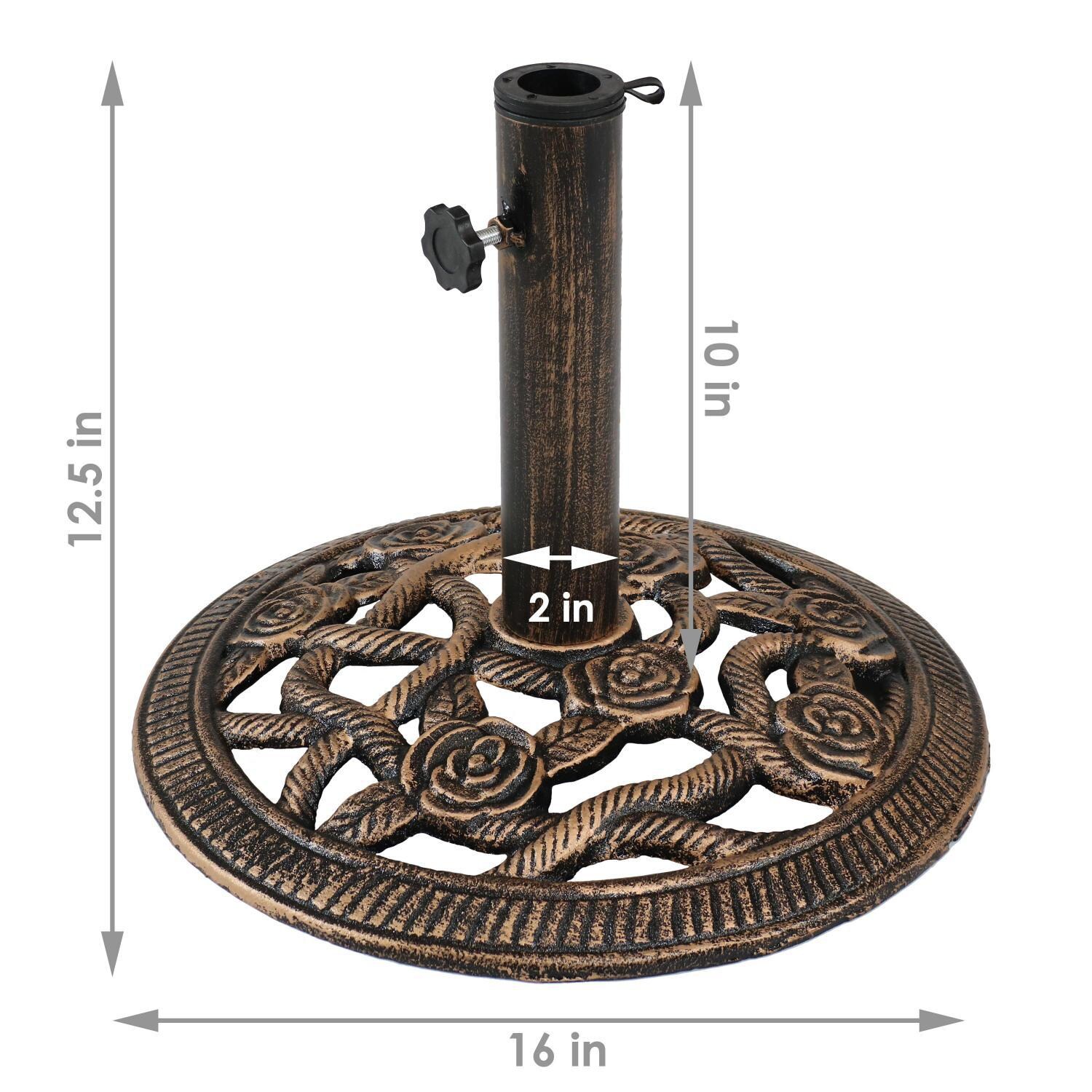 Ultimate Patio 17 Lb Rose Blossom Cast Iron Umbrella Base - Bronze - Dimensions thumbnail