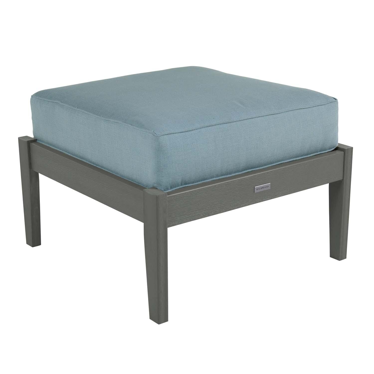 Blushing Bay Recycled Plastic Ottoman in Bliss Dew/Coastal Teak by Lakeview Outdoor Designs - Angled View - White Background thumbnail