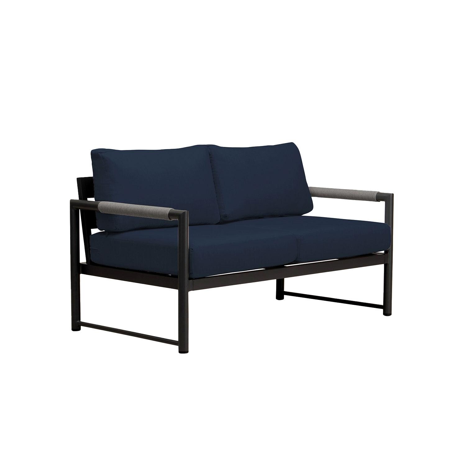 Lakeview AVEBAY-BK-CO-LS-IN Avenue Bay Black/Carbon Loveseat - Spectrum Indigo - Angled - White Background thumbnail