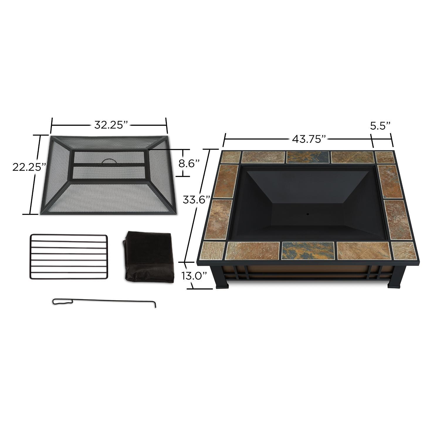 Lakeview Outdoor Designs SC-946-NST Woodlake 43-Inch Rectangle Wood Burning Fire Pit - Black - Dimensions & Components