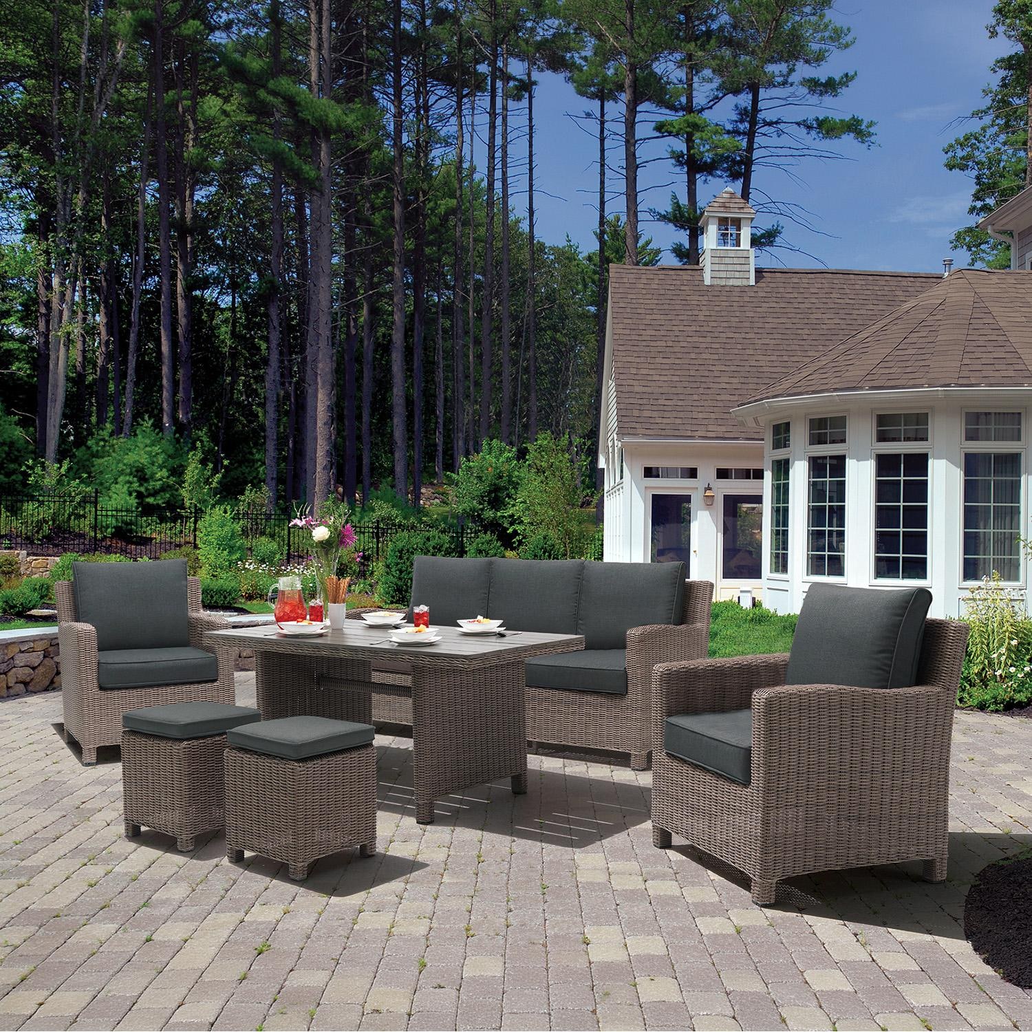 Palma 6 Pc Wicker Seating Set in Rattan / Canvas Coal - On Patio - Lifestyle thumbnail
