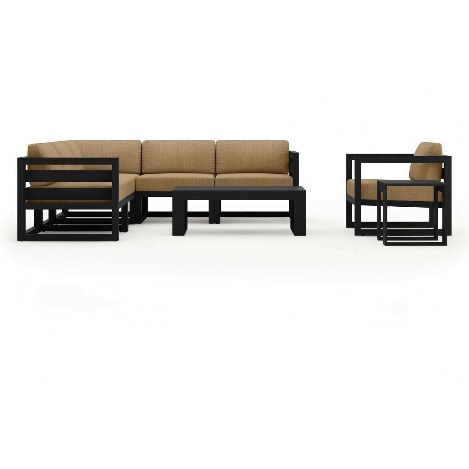 Misty Cove 8 Pc Aluminum Seating Set w/ Sectional in Black/Heather Beige by Lakeview Outdoor Designs