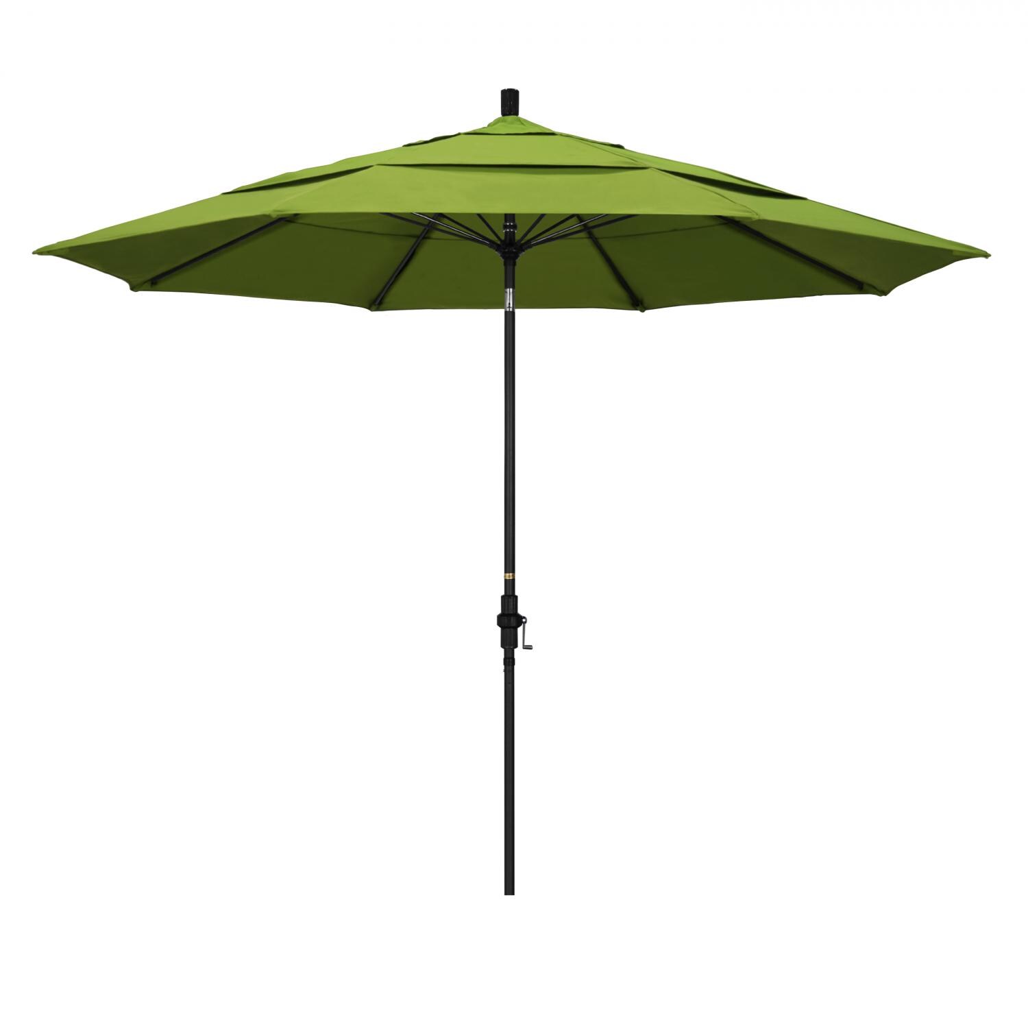 California Umbrella 11 Ft. Octagonal Aluminum Collar Tilt Patio Umbrella W/ Crank Lift & Fiberglass Ribs - Matted Black Frame / Sunbrella Canvas Macaw Canopy image