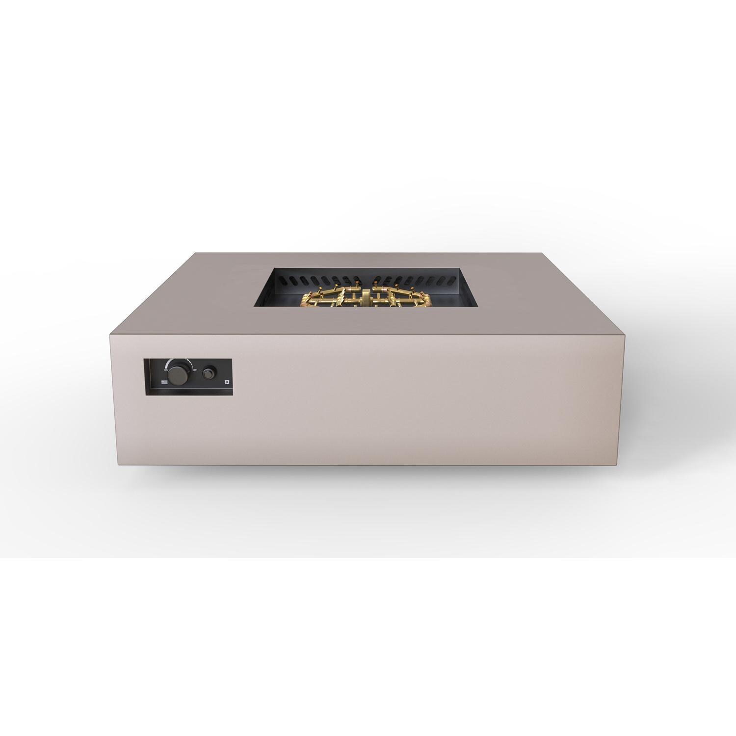 AON 56 Inch Square Powder Coated Steel Propane Fire Pit Table in Sand Pebble By Warming Trends - Front Angled View - White Background thumbnail