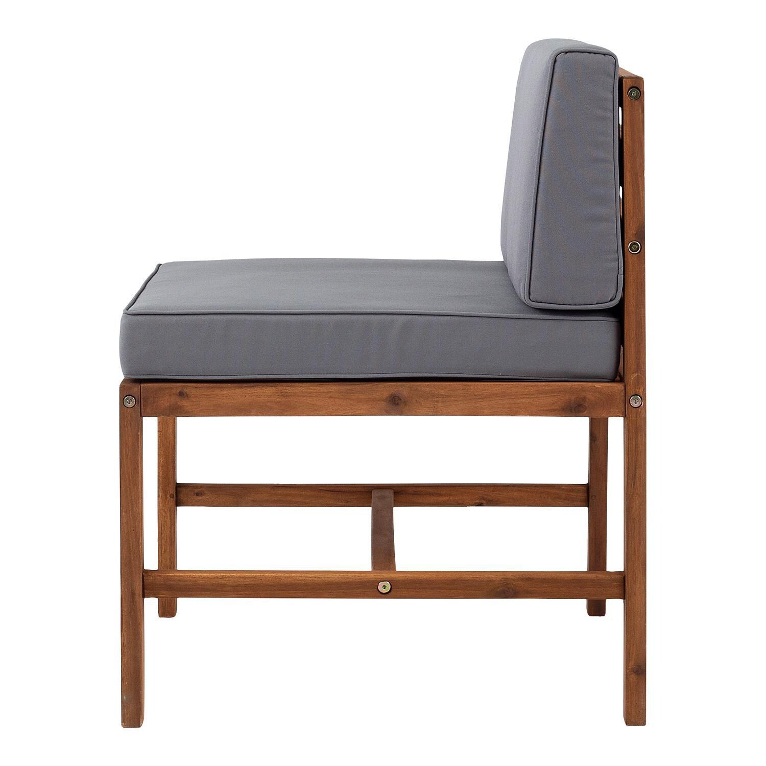 Ultimate Patio Bellelot Acacia Patio Armless Sectional Club Chair W/ Gray Cushions - Brown - Right Side View thumbnail