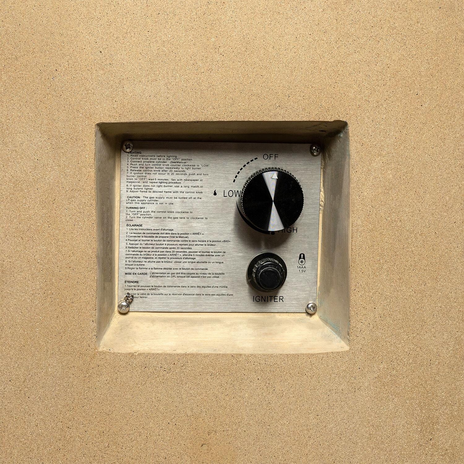 Glenwood 42-in Round Concrete Propane Gas Fire Pit w/ Hidden Propane Tank in Sand by Lakeview Outdoor Designs - Burner Switch - Detail thumbnail