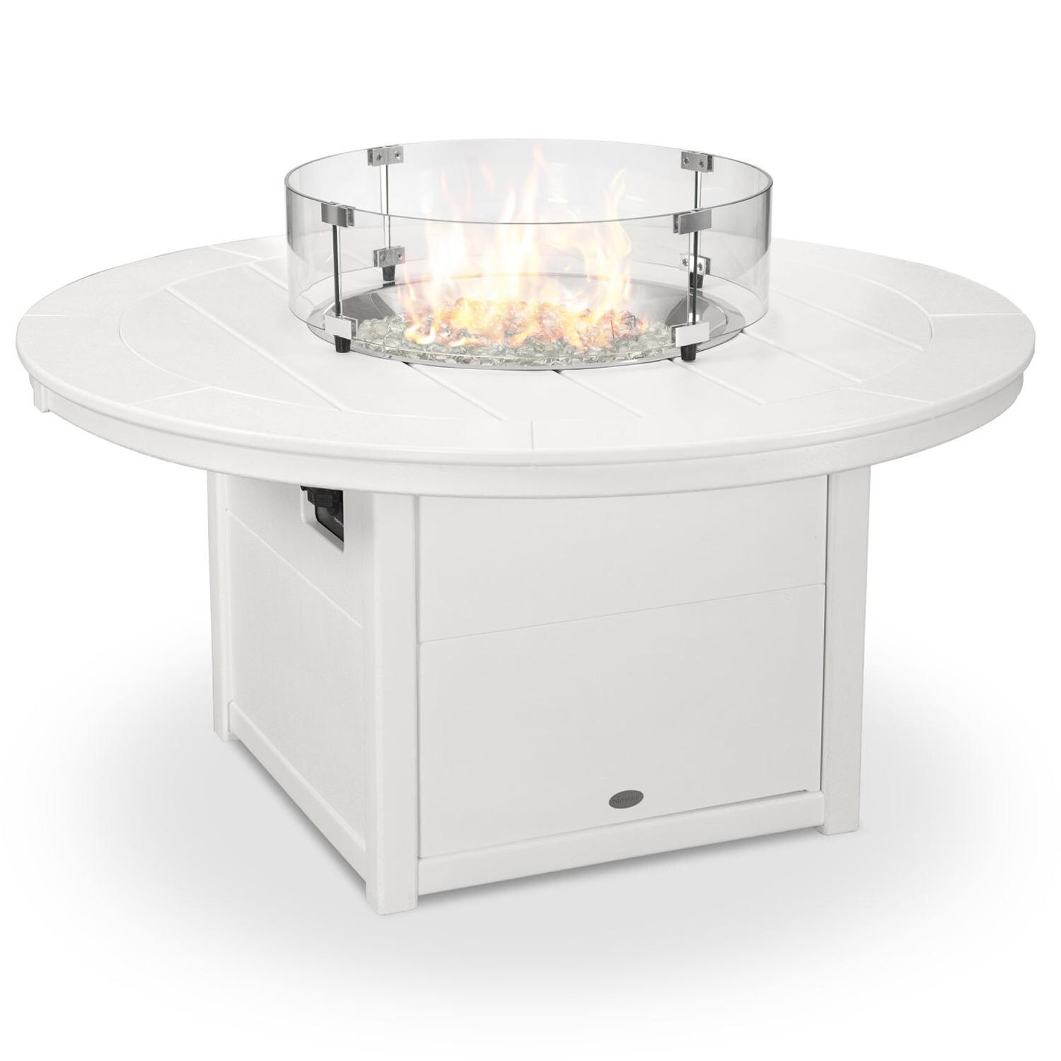 48 Inch Round Recycled Plastic Propane Fire Pit Table in White by POLYWOOD
