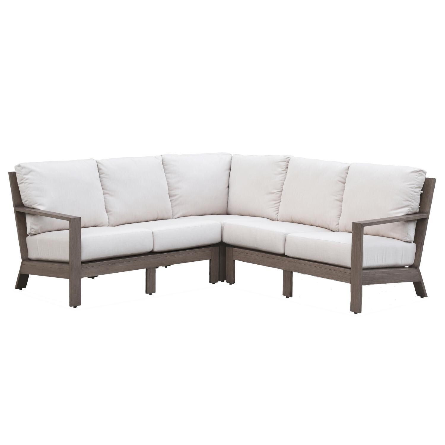 Laguna 3 Piece Aluminum Patio Sectional W/ Sunbrella Canvas Flax Cushions By Sunset West - White Background thumbnail