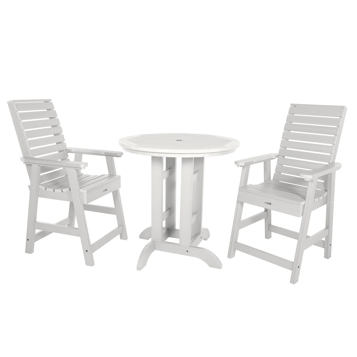 Elm Pointe 3 Pc Recycled Plastic Round Counter Dining Set in White By Lakeview Outdoor Designs - White Background thumbnail